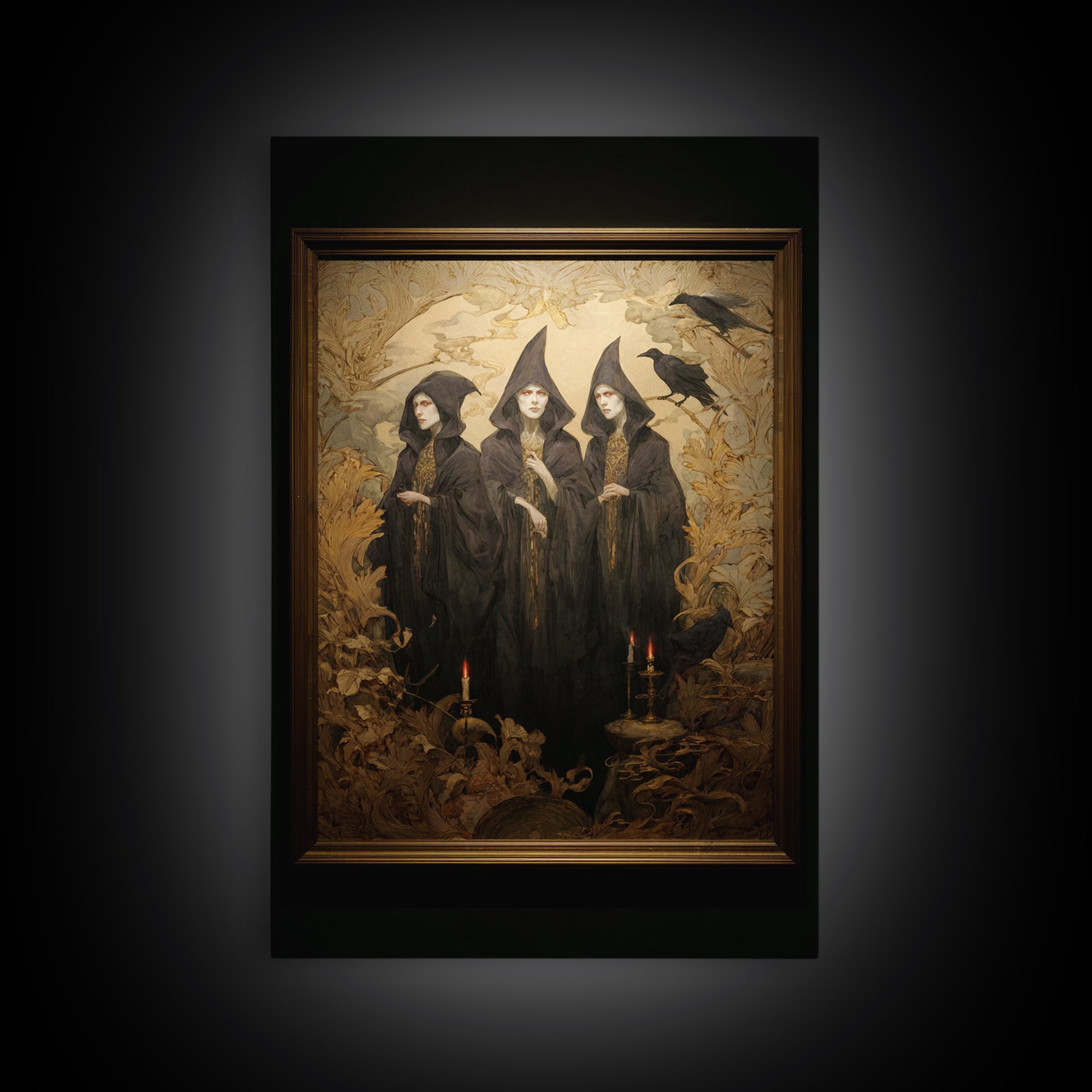 Art Nouveau Witchcraft, Dark Romantic Horror Art, Vertical Wall Art, Macabre Wall Art, Canvas Print, Halloween Wall Art