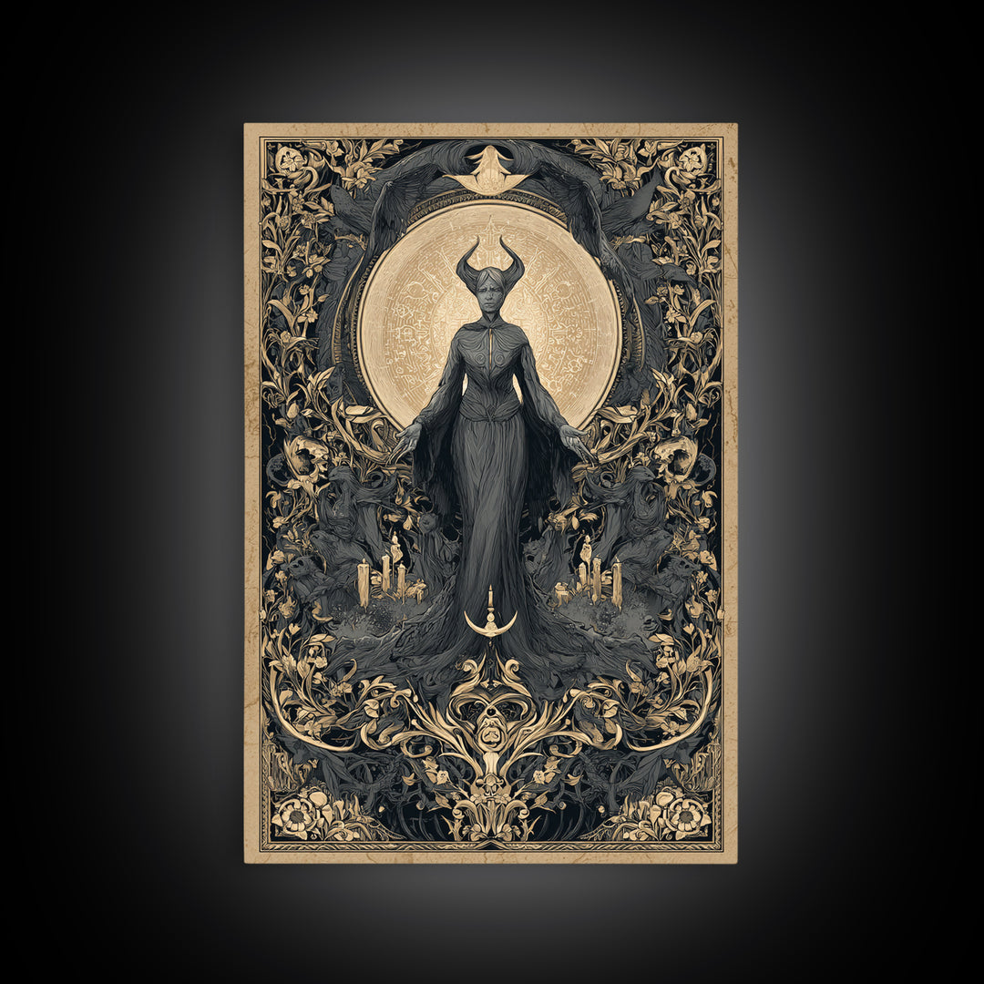 Art Nouveau Witchcraft, Gothic Nightmare Art, Vertical Wall Art, Dark Fantasy Wall Art, Framed Canvas Print, Halloween Wall Art