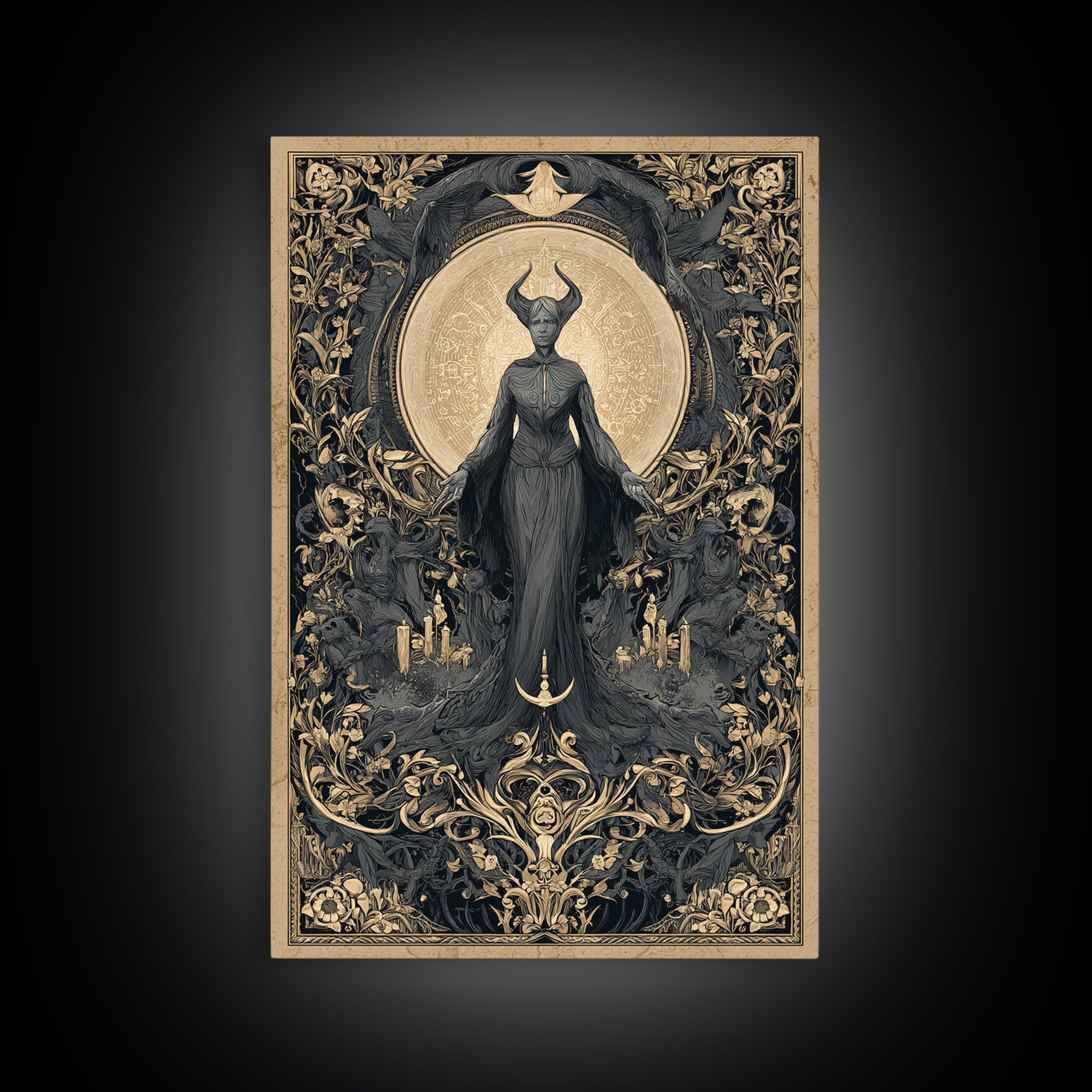 Art Nouveau Witchcraft, Gothic Nightmare Art, Vertical Wall Art, Dark Fantasy Wall Art, Framed Canvas Print, Halloween Wall Art