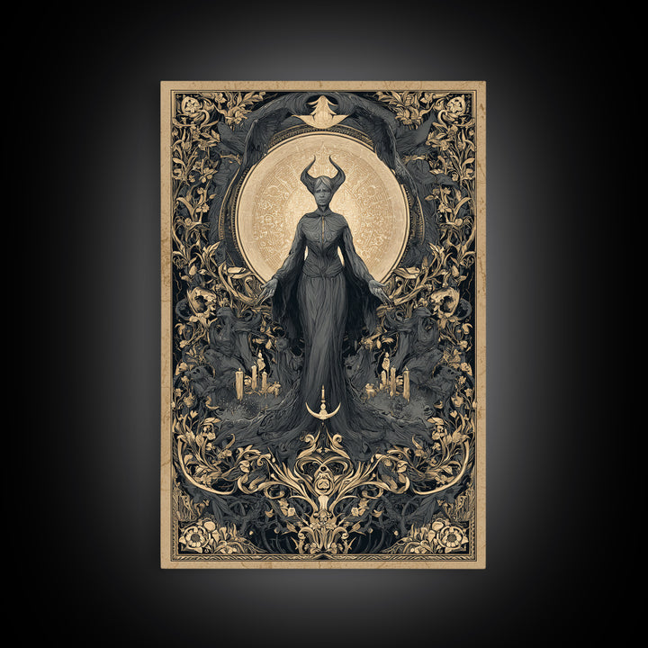 Art Nouveau Witchcraft, Gothic Nightmare Art, Vertical Wall Art, Dark Fantasy Wall Art, Framed Canvas Print, Halloween Wall Art