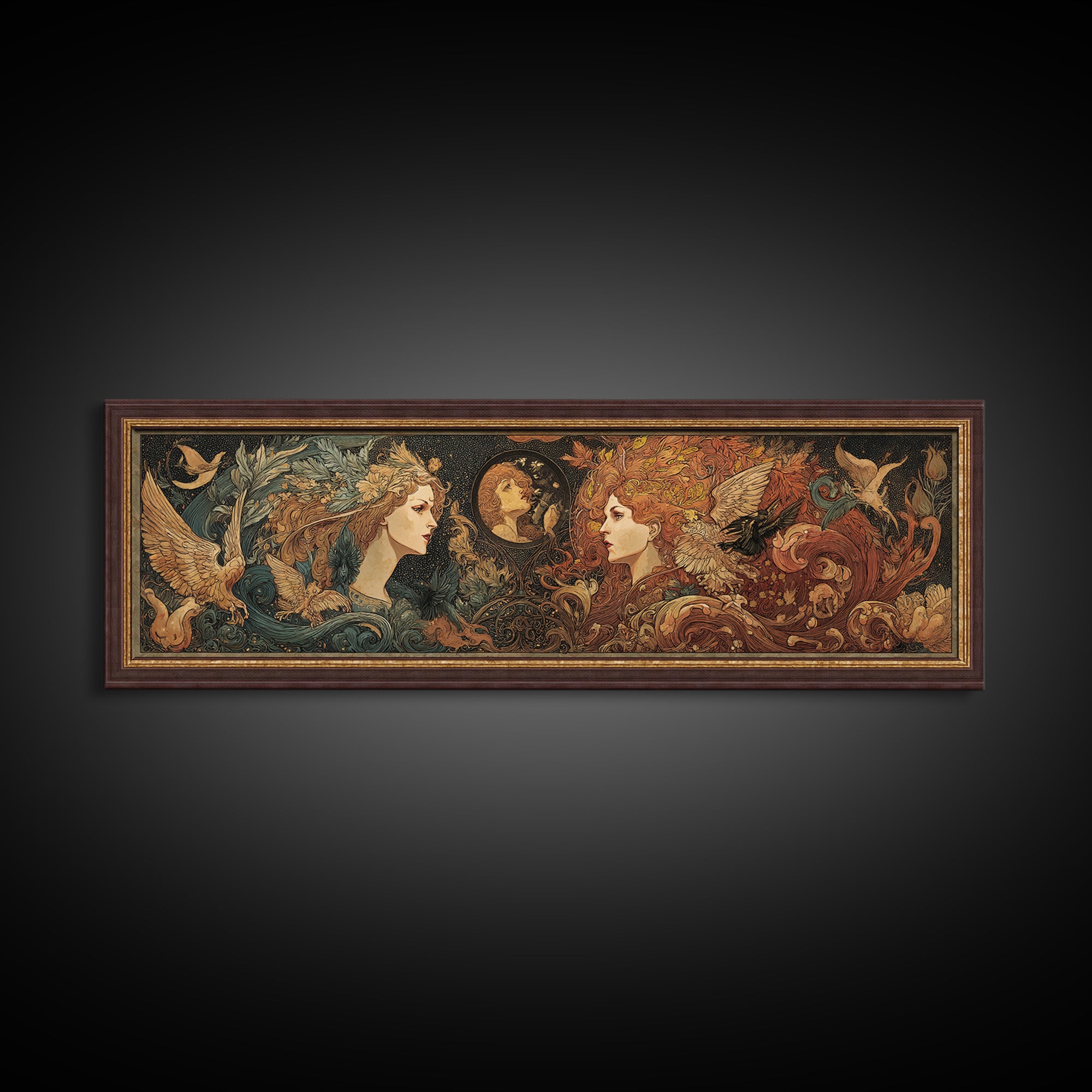 Art Nouveau Witchcraft, Visionary Gothic Art, Extra Wide Wall Art, Gothic Horror Wall Art, Canvas Print, Halloween Wall Art