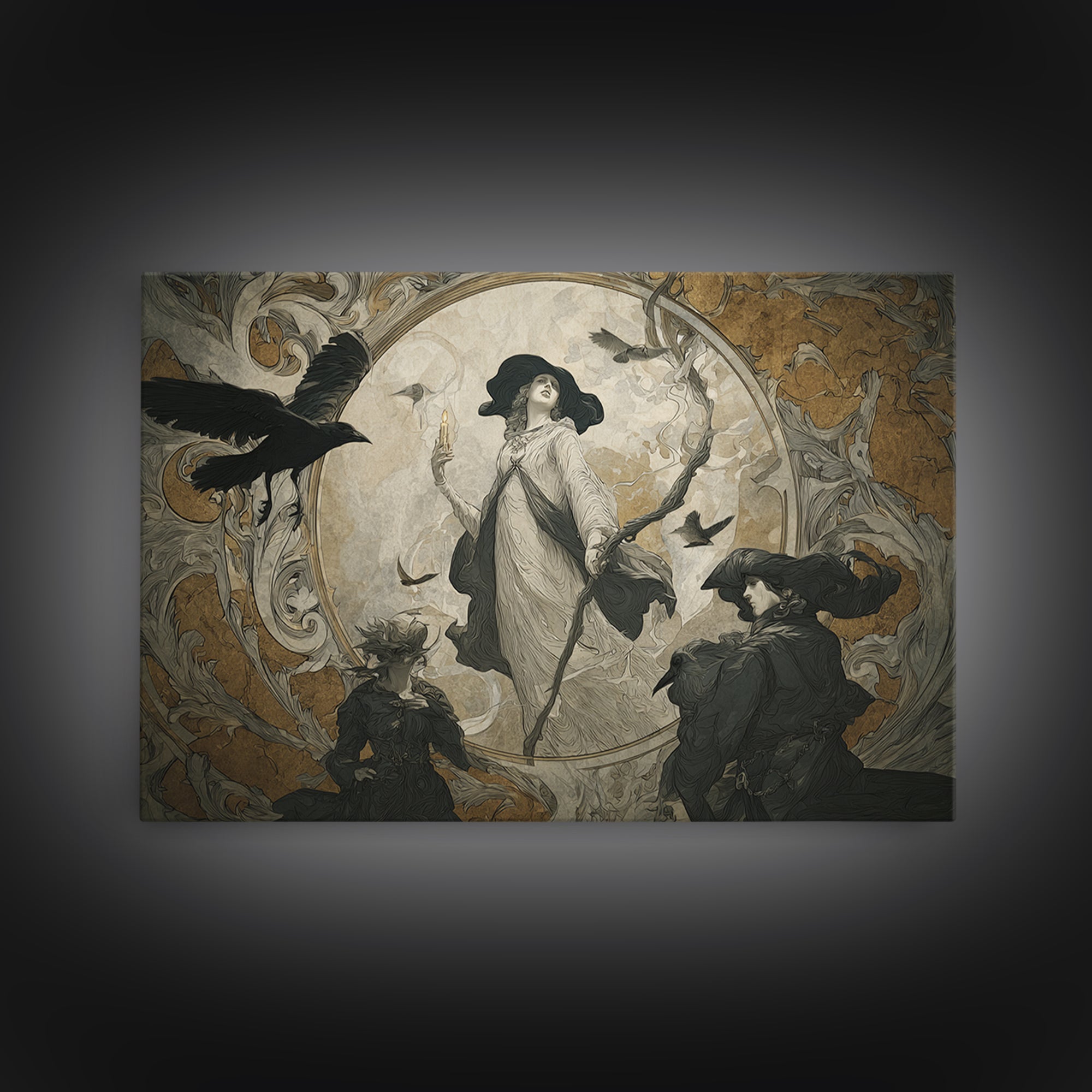 Art Nouveau Witchcraft, Symbolist Gothic Landscape, Landscape Wall Art, Gothic Horror Wall Art, Framed Canvas Print, Halloween Wall Art