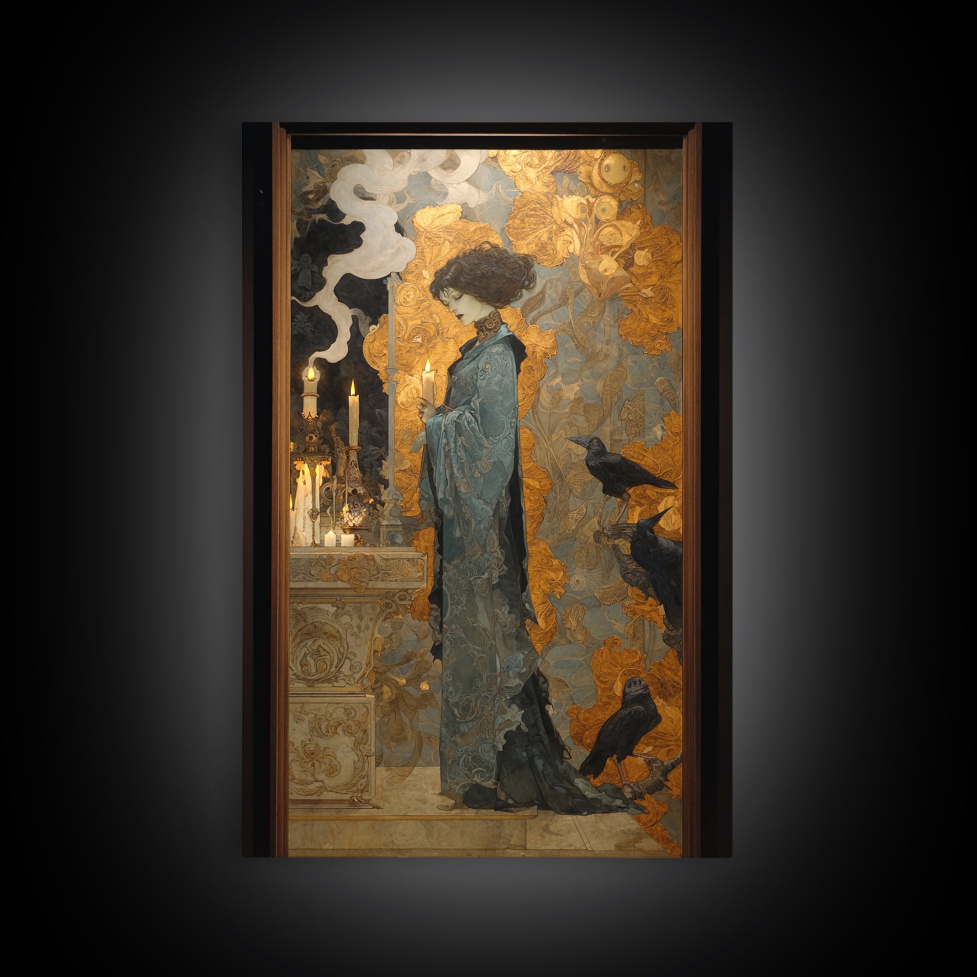 Art Nouveau Witchcraft, Ornate Symbolist Art, Vertical Wall Art, Gothic Horror Wall Art, Framed Canvas Print, Halloween Wall Art