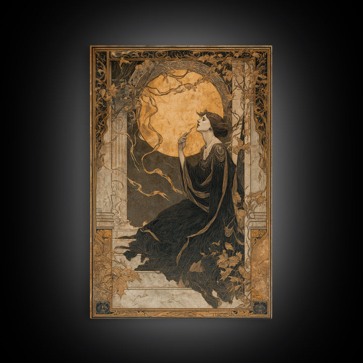 Art Nouveau Witchcraft, Decadent Gothic Art, Vertical Wall Art, Dark Halloween Decor, Framed Canvas Print, Halloween Wall Art