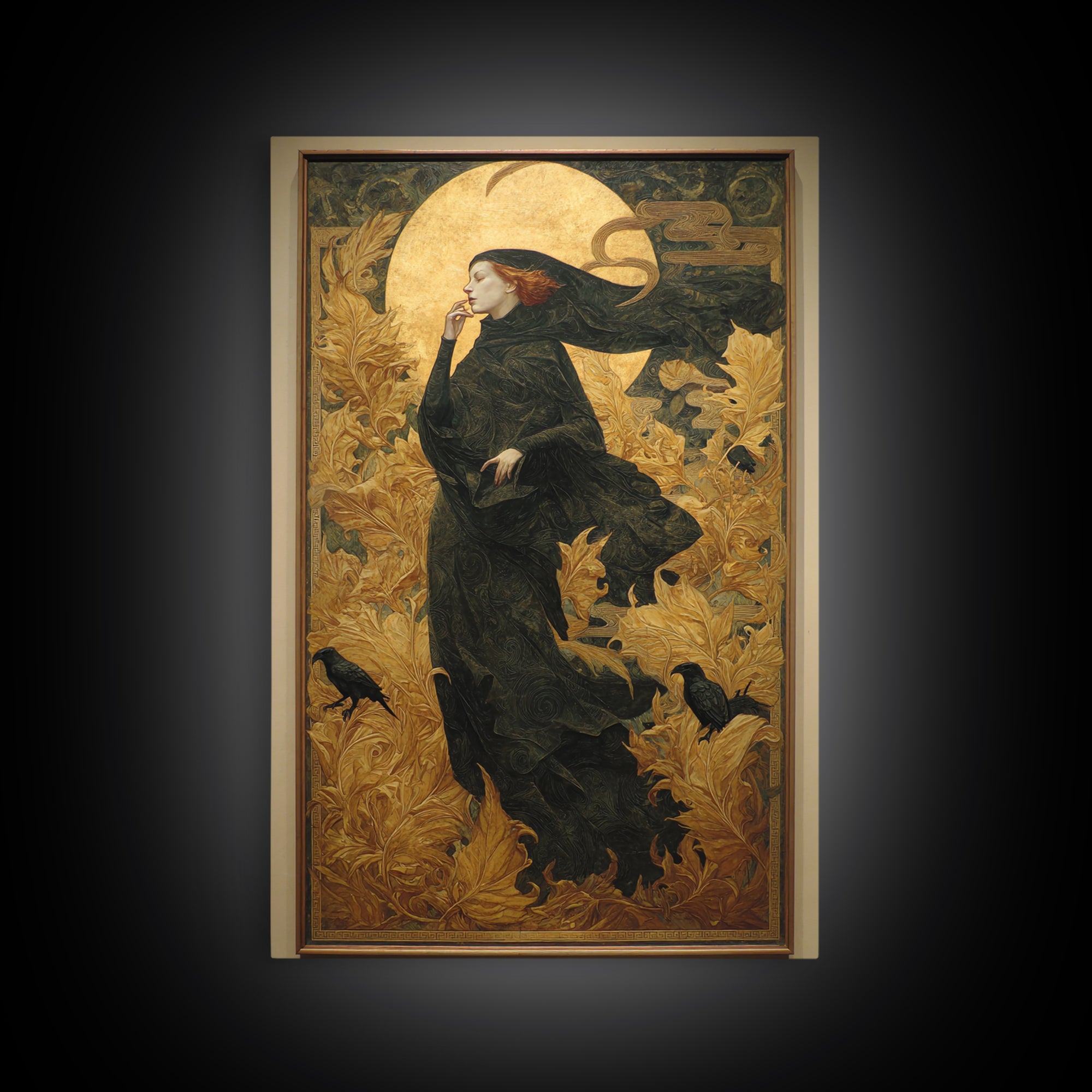 Art Nouveau Witchcraft, Dark Symbolist Art, Vertical Wall Art, Dark Halloween Decor, Canvas Print, Halloween Wall Art