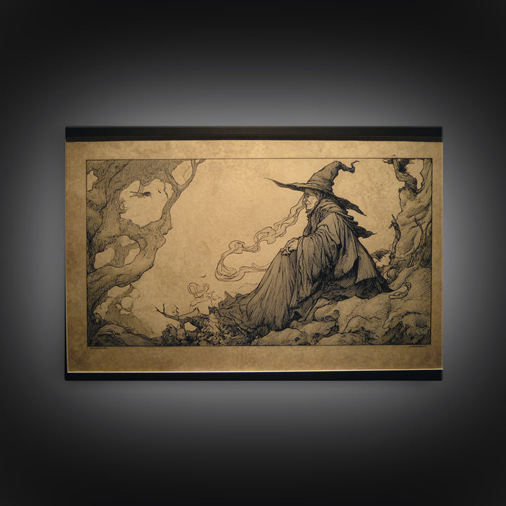 Art Nouveau Witchcraft, Gothic Storybook Art, Landscape Wall Art, Dark Fantasy Wall Art, Framed Canvas Print, Halloween Wall Art
