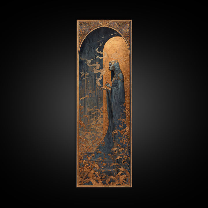 Art Nouveau Witchcraft, Surreal Apocalyptic Art, Tall Narrow Wall Art, Gothic Horror Wall Art, Framed Canvas Print