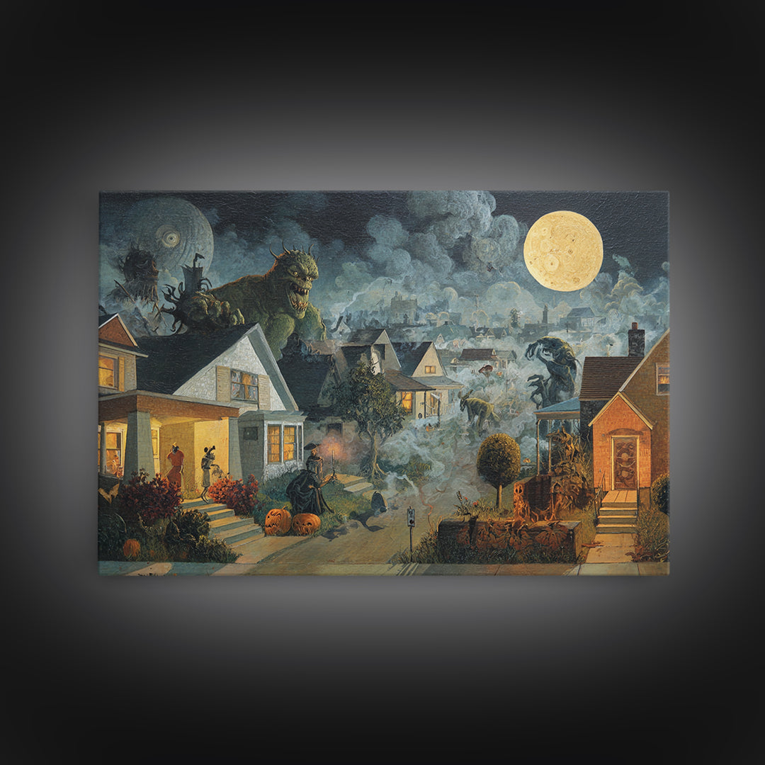 1950s Halloween Nostalgia, Medieval Grotesque Art, Landscape Wall Art, Gothic Horror Wall Art, Canvas Print, Halloween Wall Art