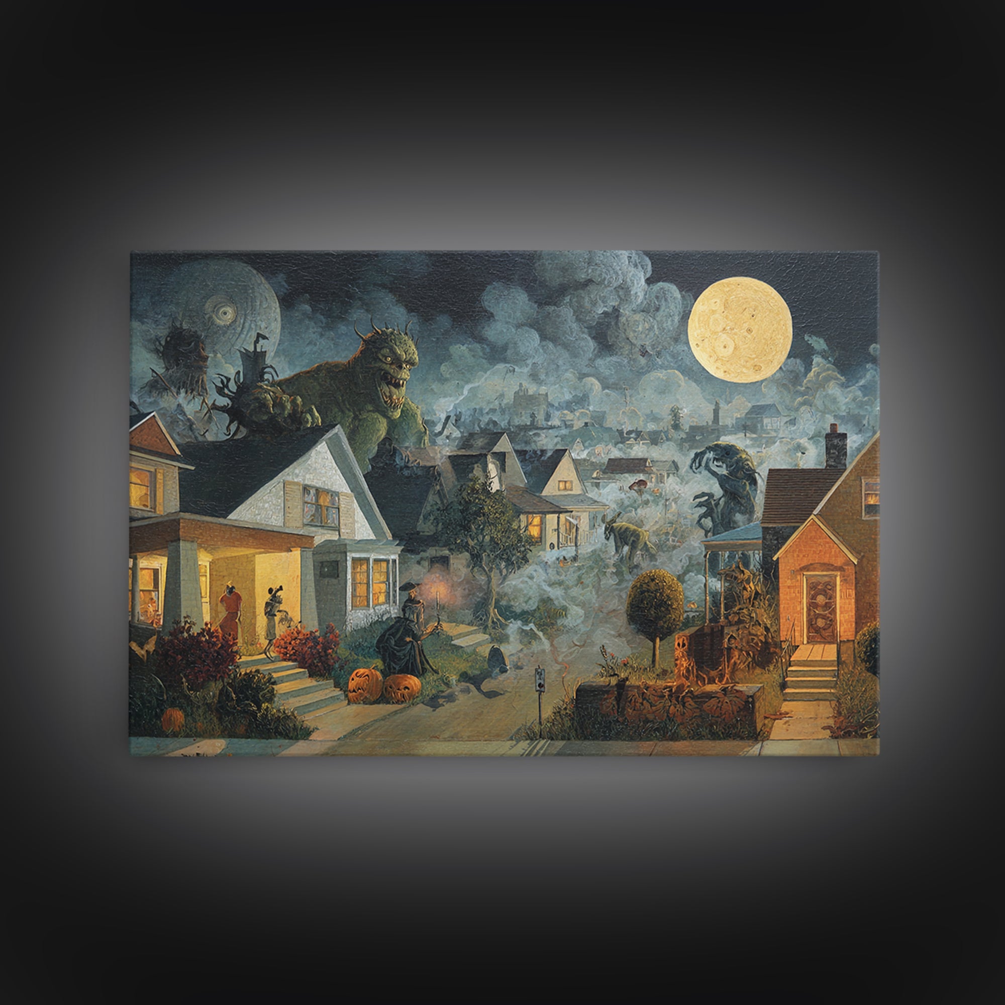 1950s Halloween Nostalgia, Medieval Grotesque Art, Landscape Wall Art, Gothic Horror Wall Art, Canvas Print, Halloween Wall Art