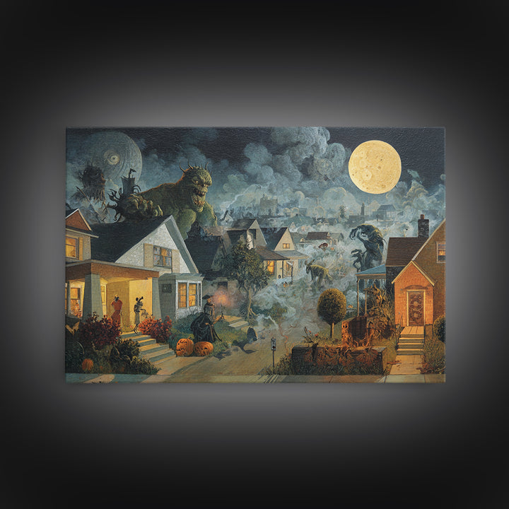 1950s Halloween Nostalgia, Medieval Grotesque Art, Landscape Wall Art, Gothic Horror Wall Art, Canvas Print, Halloween Wall Art