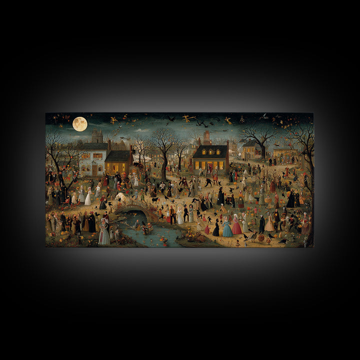 1950s Halloween Nostalgia, Northern Renaissance Horror, Wide Panoramic Art, Macabre Wall Art, Canvas Print, Halloween Wall Art