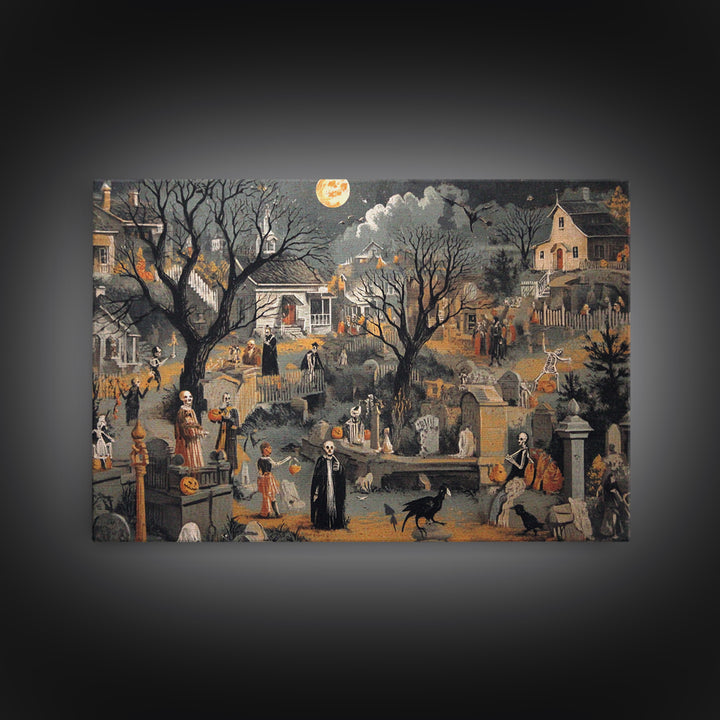 1950s Halloween Nostalgia, Danse Macabre Art, Landscape Wall Art, Macabre Wall Art, Canvas Print, Halloween Wall Art