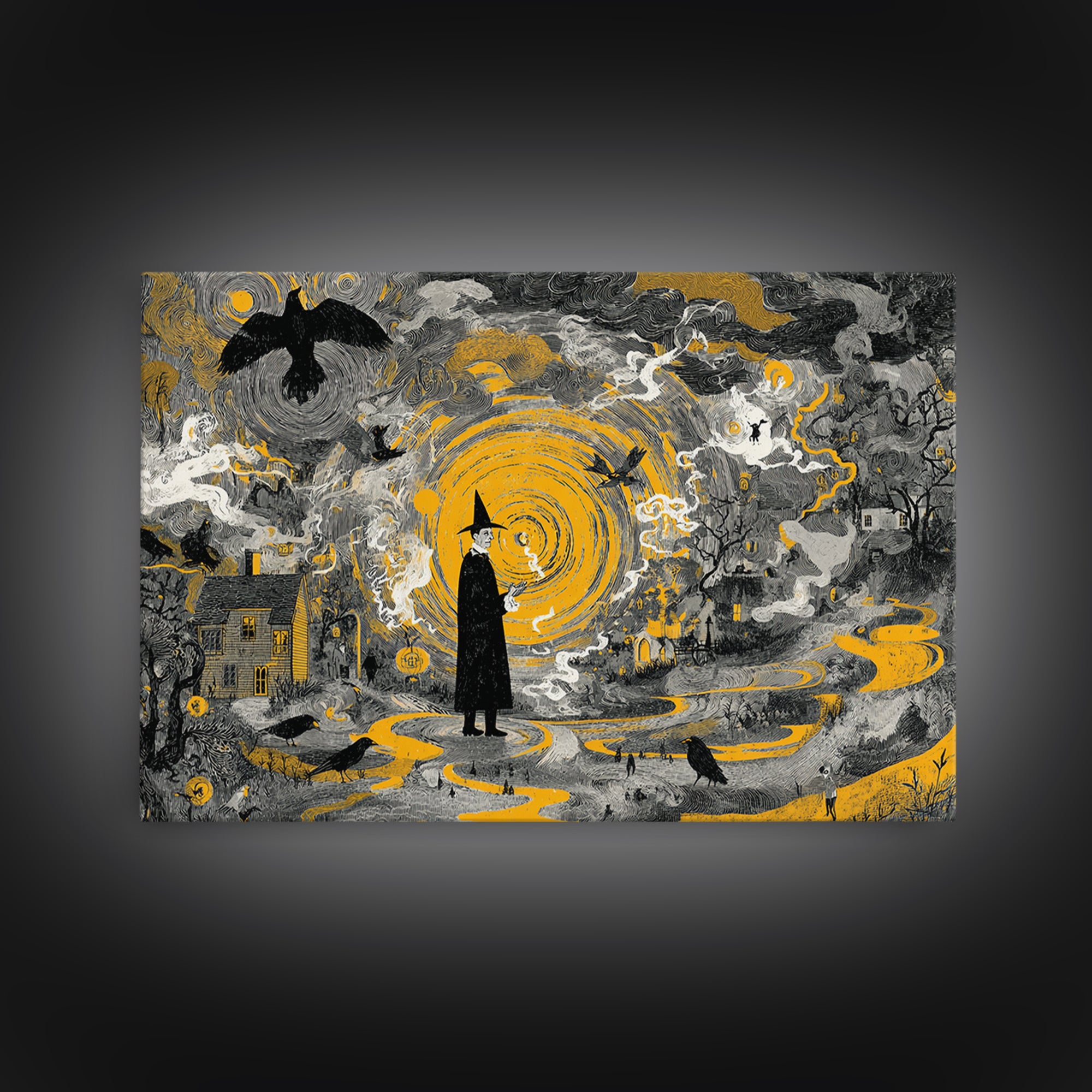 1950s Halloween Nostalgia, Baroque Witchcraft Art, Landscape Wall Art, Gothic Horror Wall Art, Framed Canvas Print, Halloween Wall Art