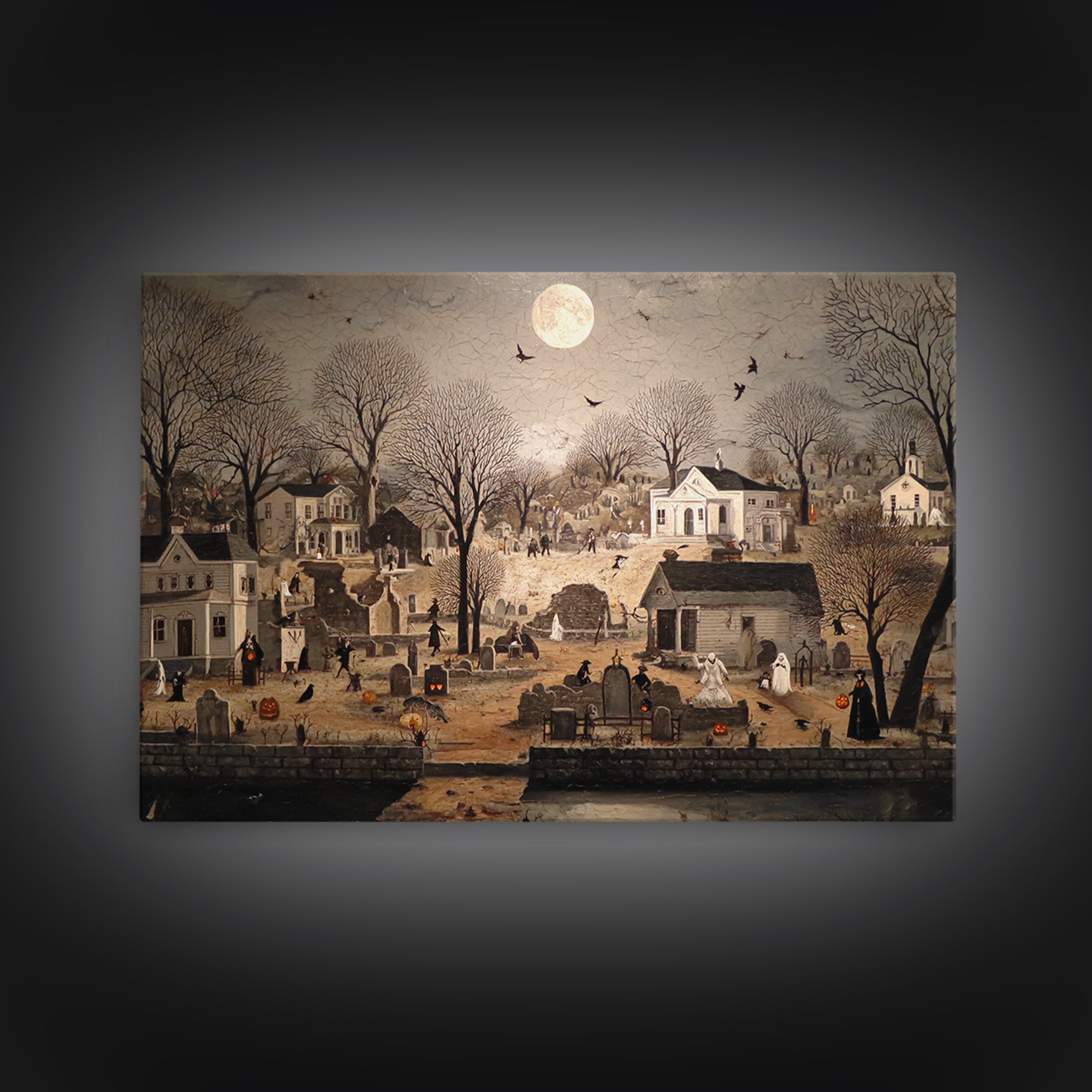 1950s Halloween Nostalgia, Romantic Gothic Landscape, Landscape Wall Art, Dark Halloween Decor, Canvas Print, Halloween Wall Art
