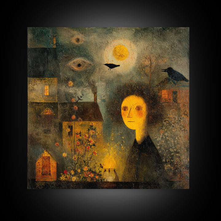 1950s Halloween Nostalgia, Symbolist Dream Art, Square Wall Art, Dark Halloween Decor, Canvas Print, Halloween Wall Art