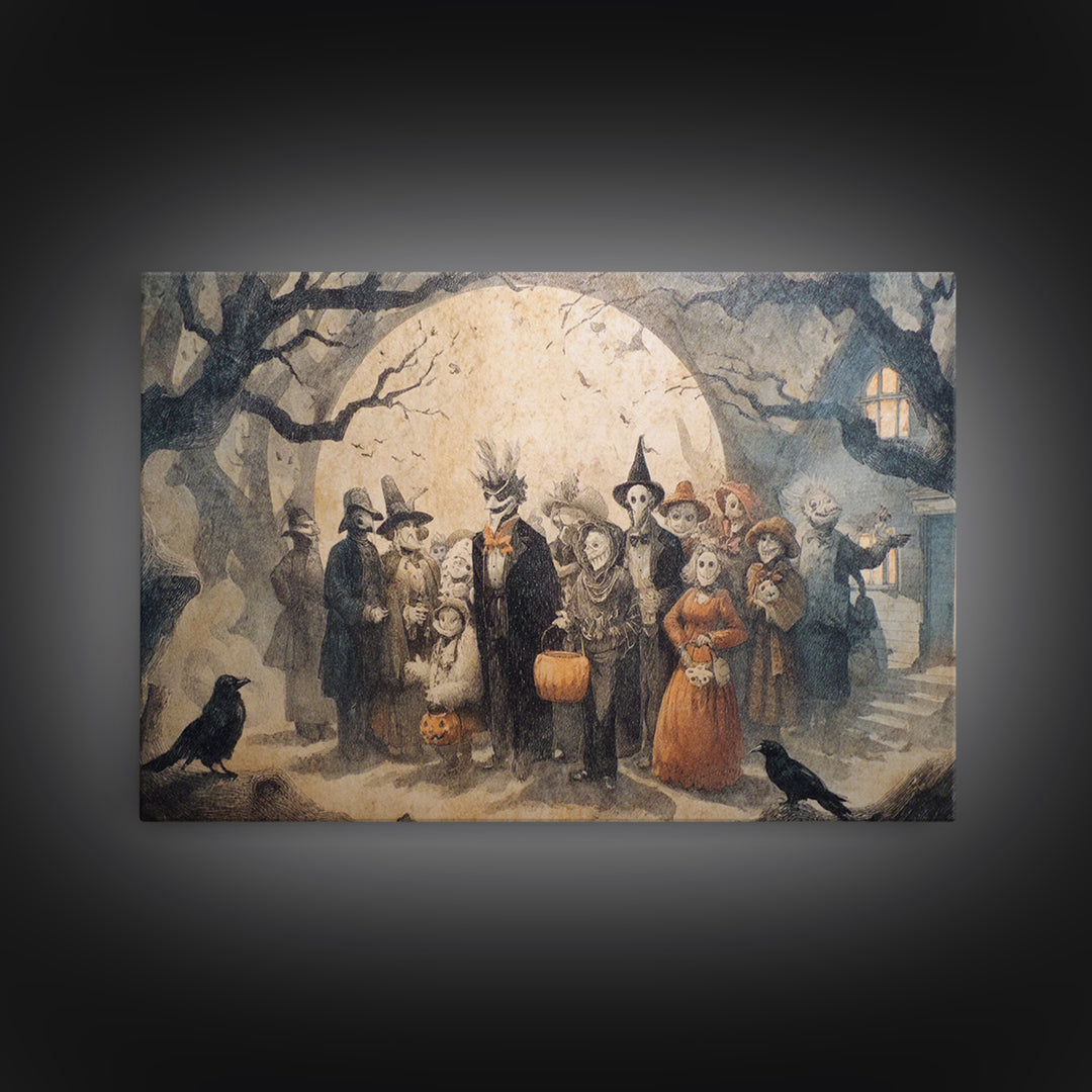 1950s Halloween Nostalgia, Expressionist Nightmare Art, Landscape Wall Art, Macabre Wall Art, Framed Canvas Print, Halloween Wall Art