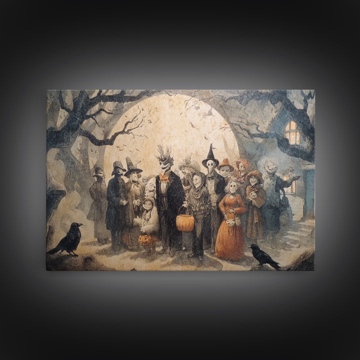 1950s Halloween Nostalgia, Expressionist Nightmare Art, Landscape Wall Art, Macabre Wall Art, Framed Canvas Print, Halloween Wall Art
