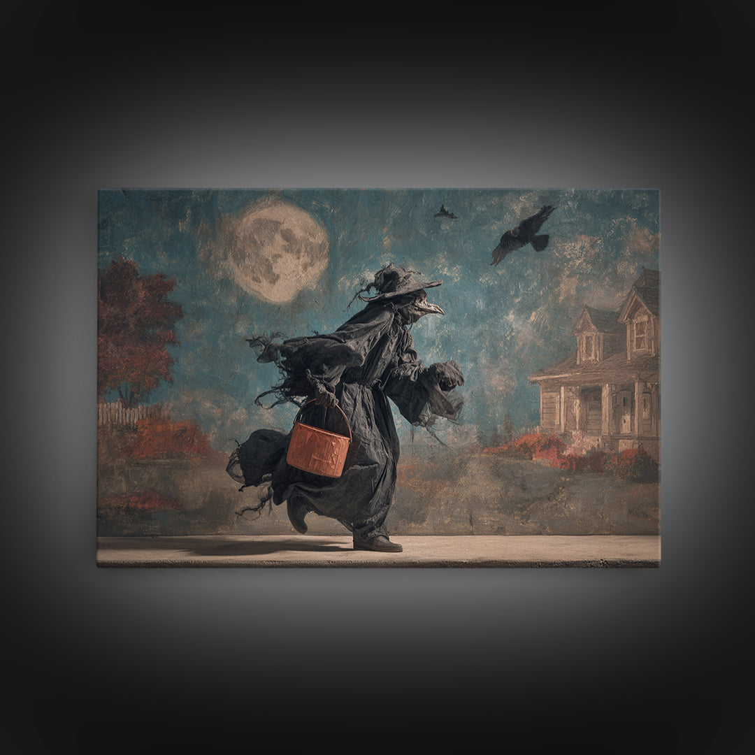1950s Halloween Nostalgia, Expressionist Gothic Art, Landscape Wall Art, Dark Fantasy Wall Art, Framed Canvas Print, Halloween Wall Art