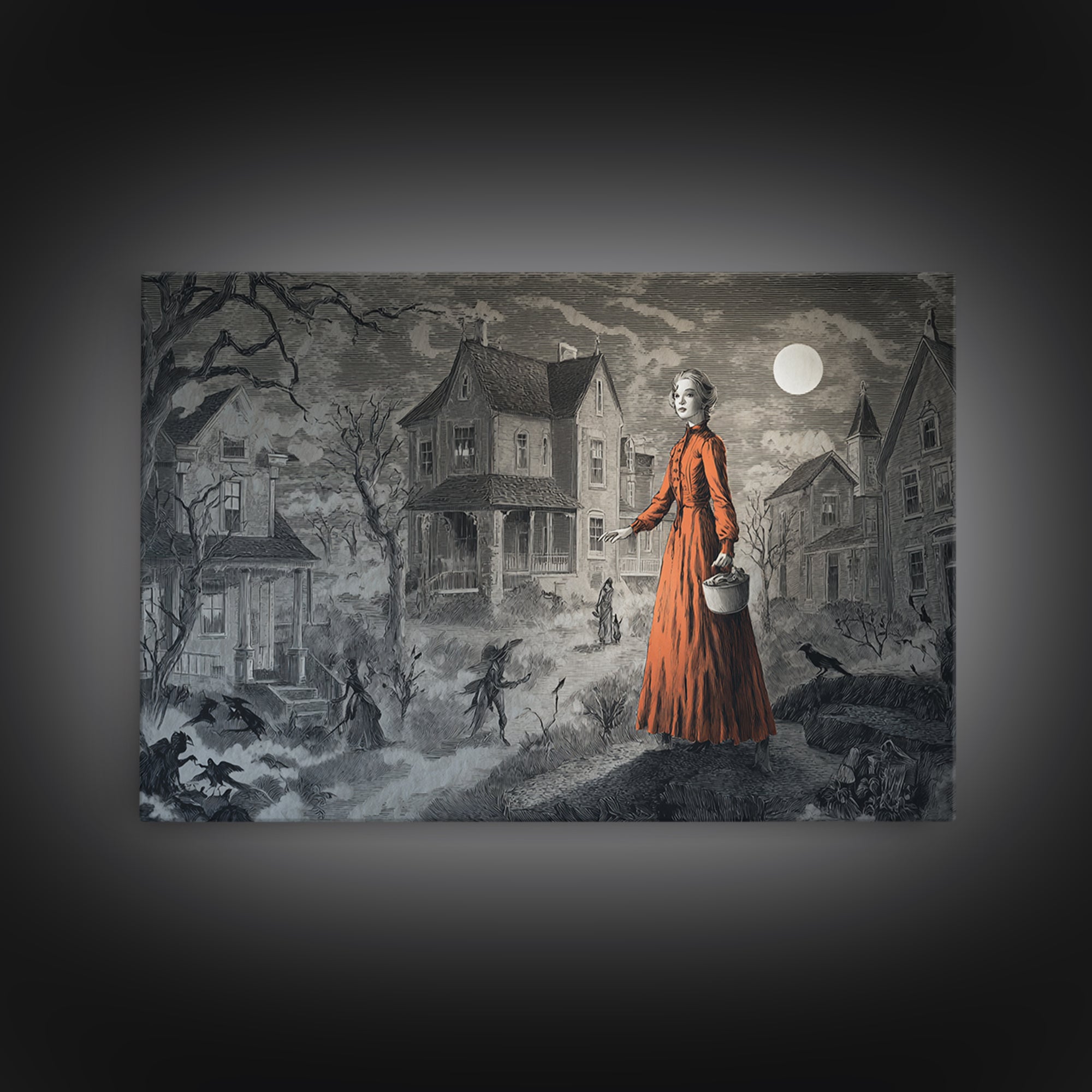 1950s Halloween Nostalgia, Victorian Macabre Art, Landscape Wall Art, Macabre Wall Art, Framed Canvas Print, Halloween Wall Art