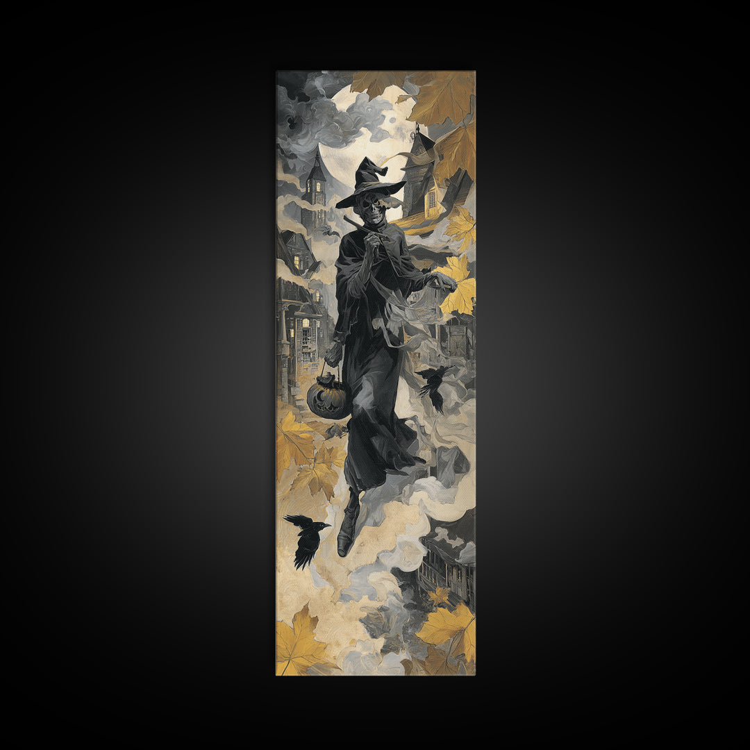 1950s Halloween Nostalgia, Surreal Apocalyptic Art, Tall Narrow Wall Art, Gothic Horror Wall Art, Framed Canvas Print