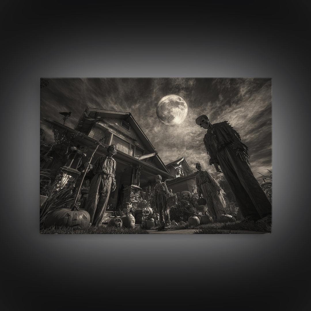 1950s Halloween Nostalgia, Biomechanical Horror Art, Landscape Wall Art, Dark Fantasy Wall Art, Framed Canvas Print, Halloween Wall Art