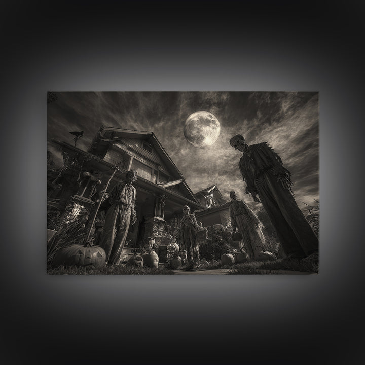1950s Halloween Nostalgia, Biomechanical Horror Art, Landscape Wall Art, Dark Fantasy Wall Art, Framed Canvas Print, Halloween Wall Art