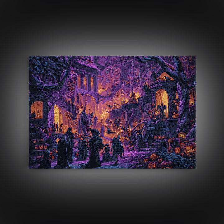 1980s Neon Horror, Medieval Grotesque Art, Landscape Wall Art, Dark Halloween Decor, Canvas Print, Halloween Wall Art