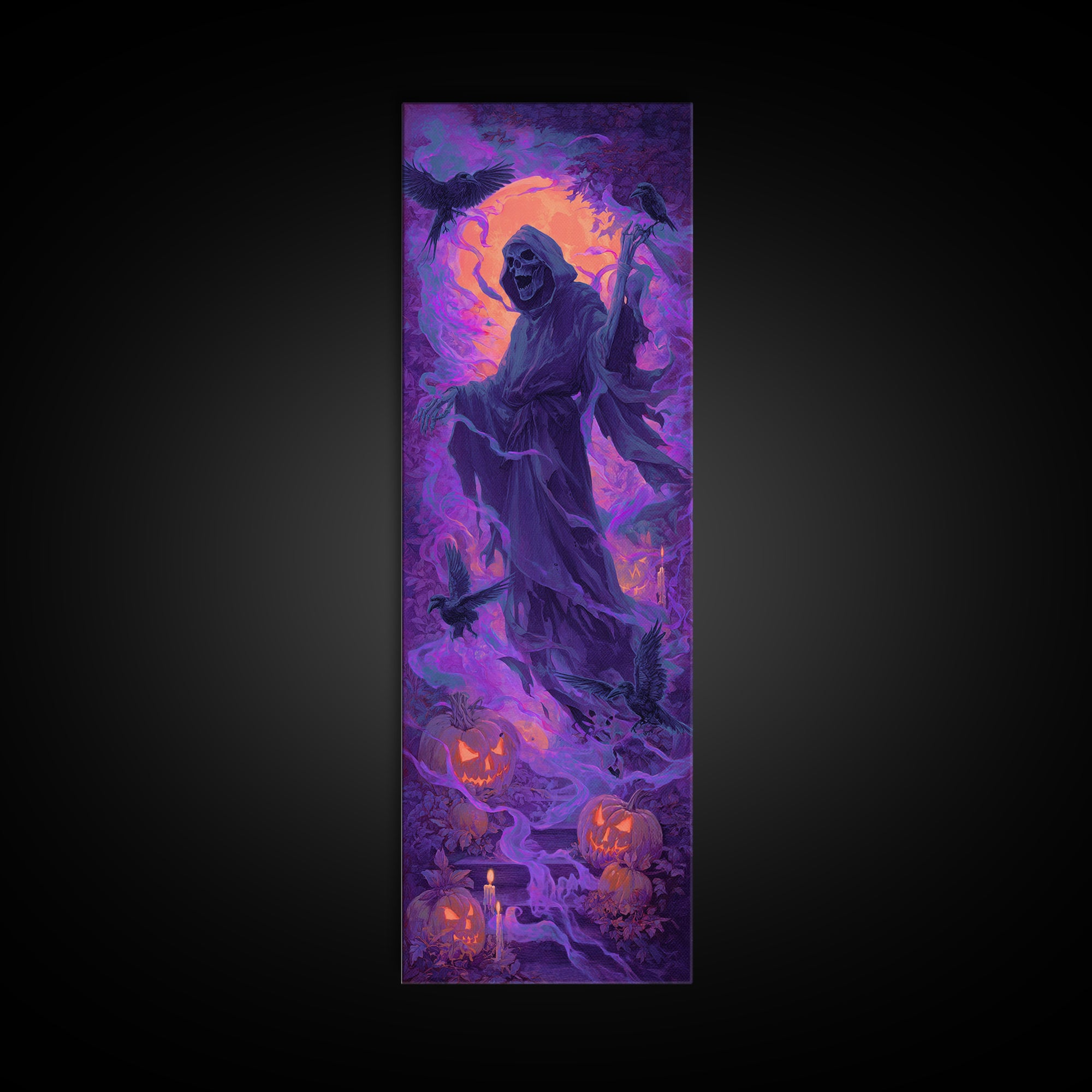 1980s Neon Horror, Dark Renaissance Art, Tall Narrow Wall Art, Dark Fantasy Wall Art, Framed Canvas Print, Halloween Wall Art