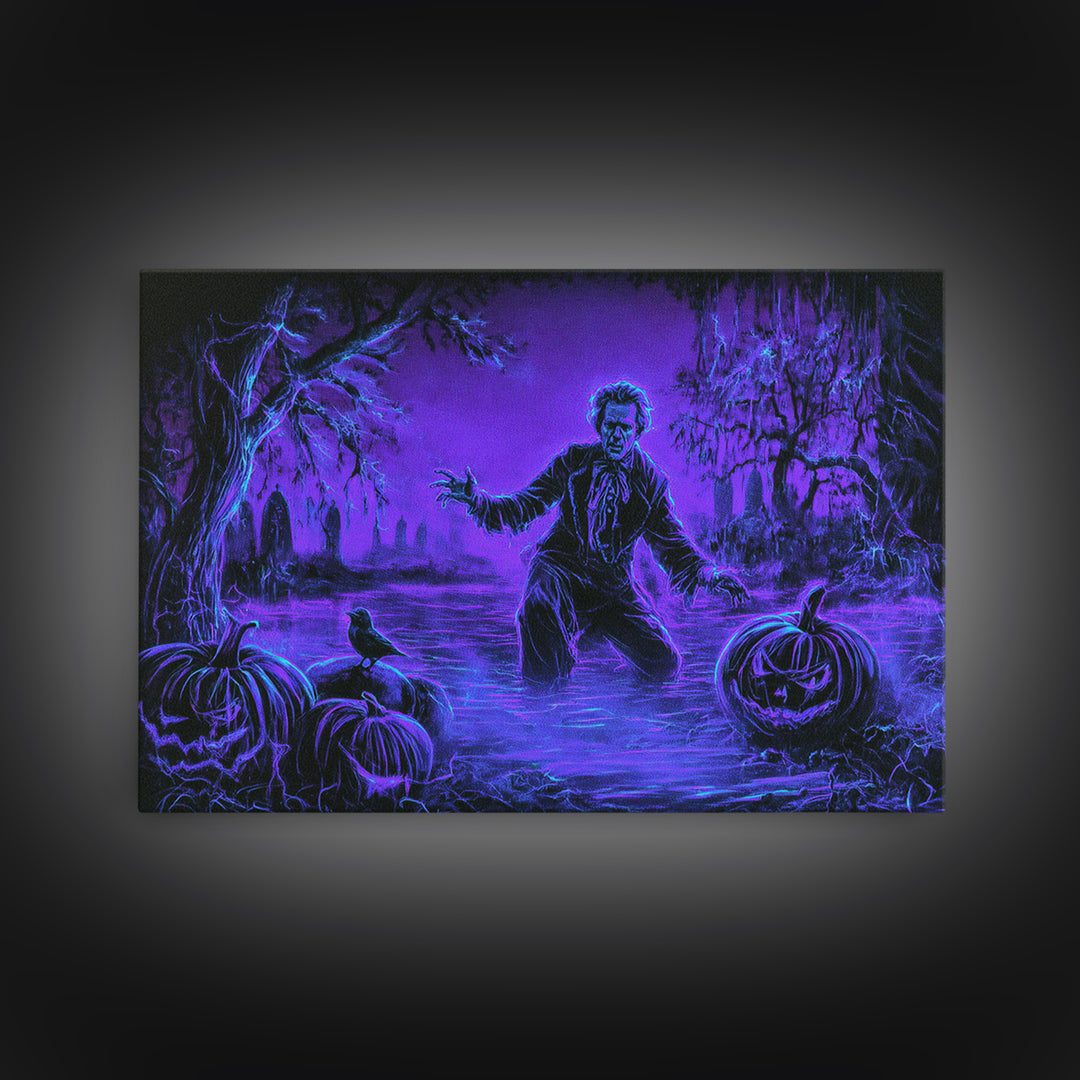 1980s Neon Horror, Symbolist Gothic Landscape, Landscape Wall Art, Macabre Wall Art, Canvas Print, Halloween Wall Art