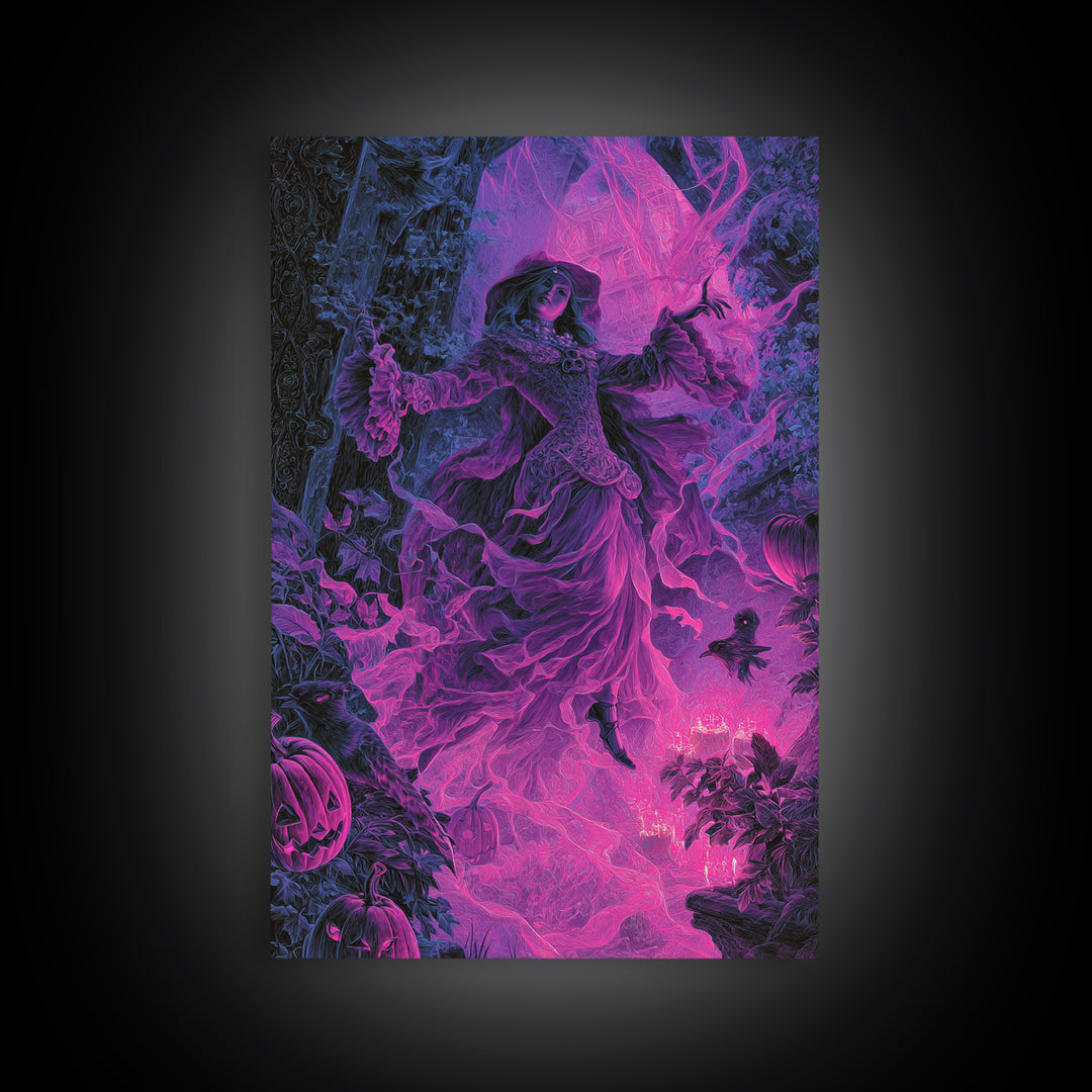1980s Neon Horror, Ornate Symbolist Art, Vertical Wall Art, Gothic Horror Wall Art, Framed Canvas Print, Halloween Wall Art