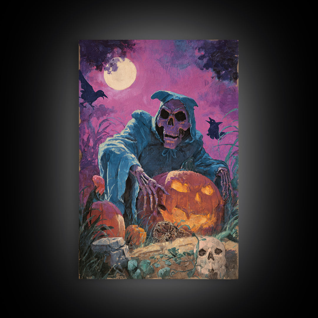 1980s Neon Horror, Decadent Gothic Art, Vertical Wall Art, Dark Fantasy Wall Art, Framed Canvas Print, Halloween Wall Art