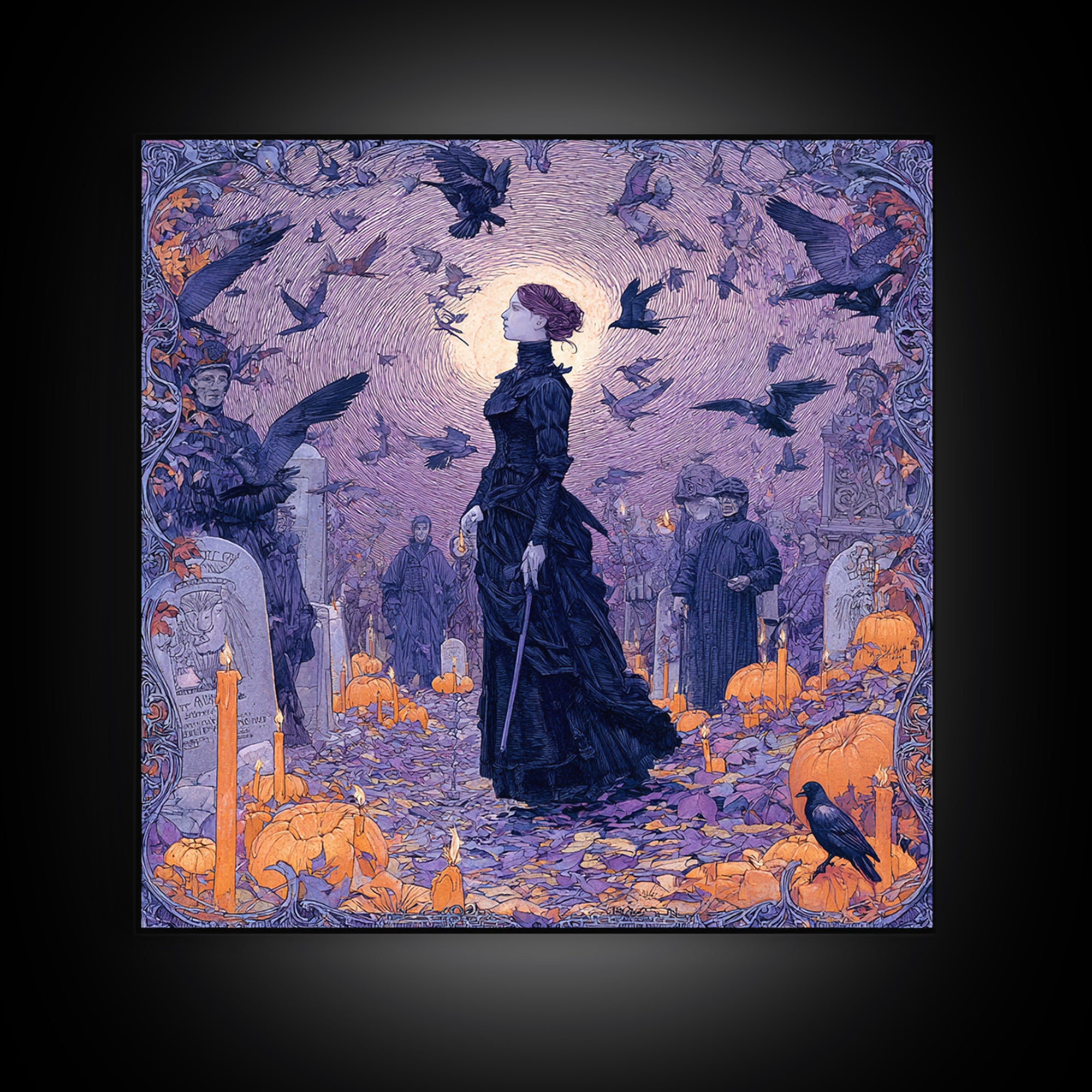 1980s Neon Horror, Symbolist Death Art, Square Wall Art, Gothic Horror Wall Art, Framed Canvas Print, Halloween Wall Art