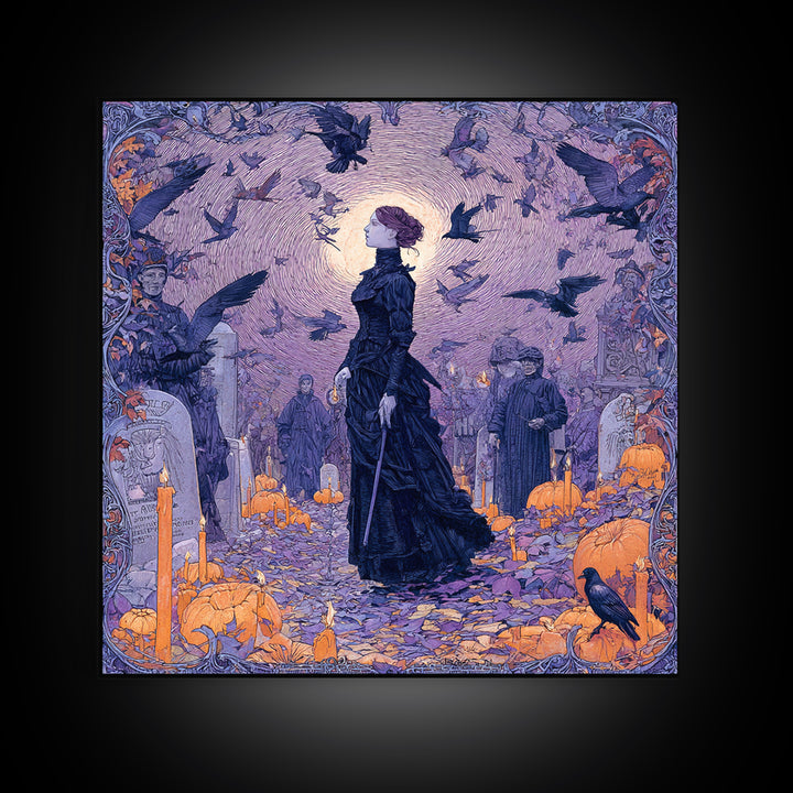1980s Neon Horror, Symbolist Death Art, Square Wall Art, Gothic Horror Wall Art, Framed Canvas Print, Halloween Wall Art