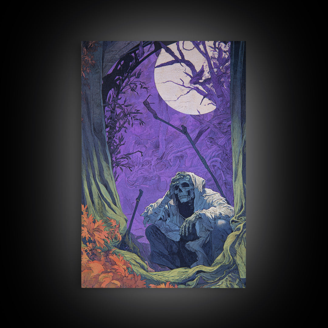 1980s Neon Horror, Symbolist Etching Art, Vertical Wall Art, Macabre Wall Art, Canvas Print, Halloween Wall Art, Gothic Home Decor