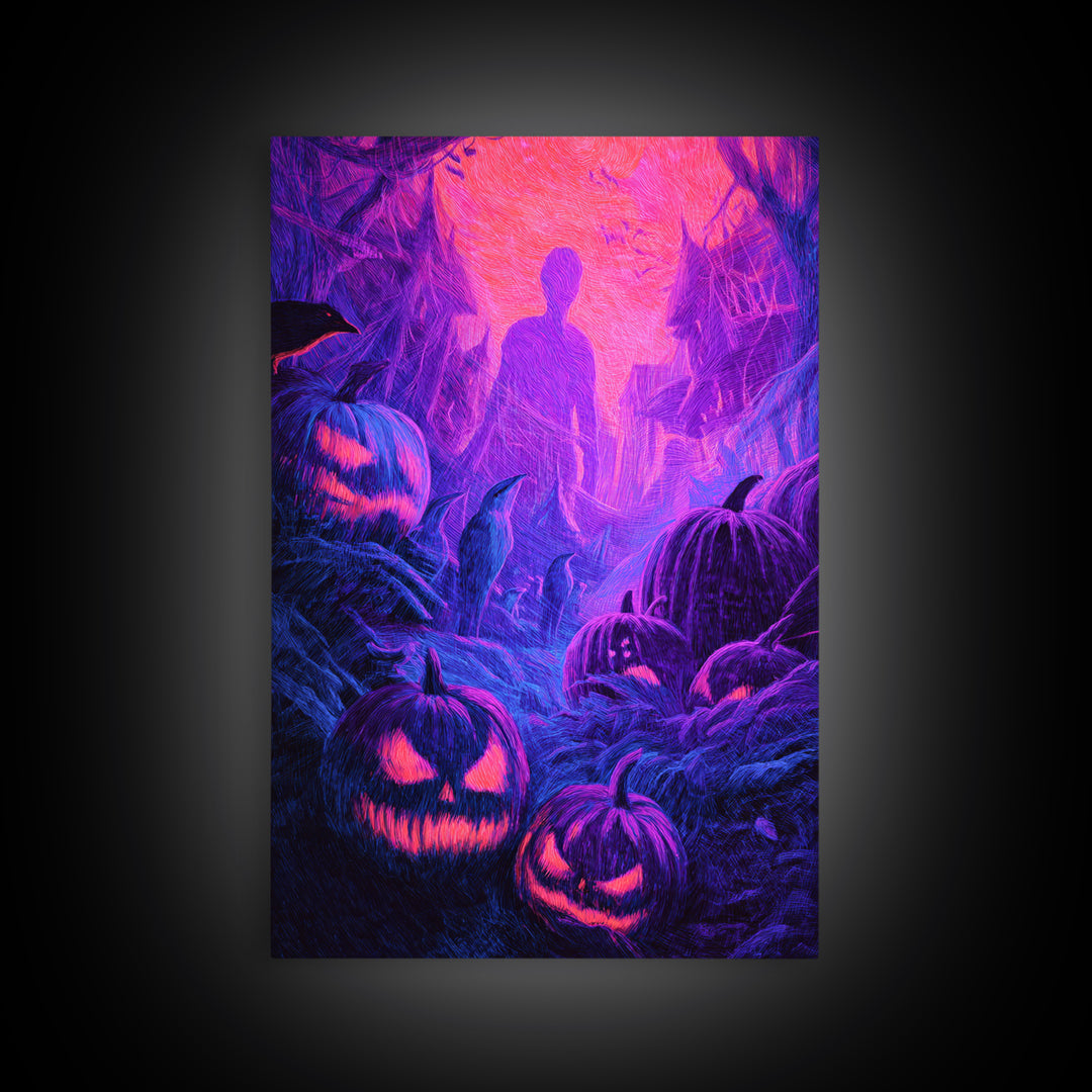 1980s Neon Horror, Expressionist Gothic Art, Vertical Wall Art, Macabre Wall Art, Canvas Print, Halloween Wall Art, Horror Wall Art