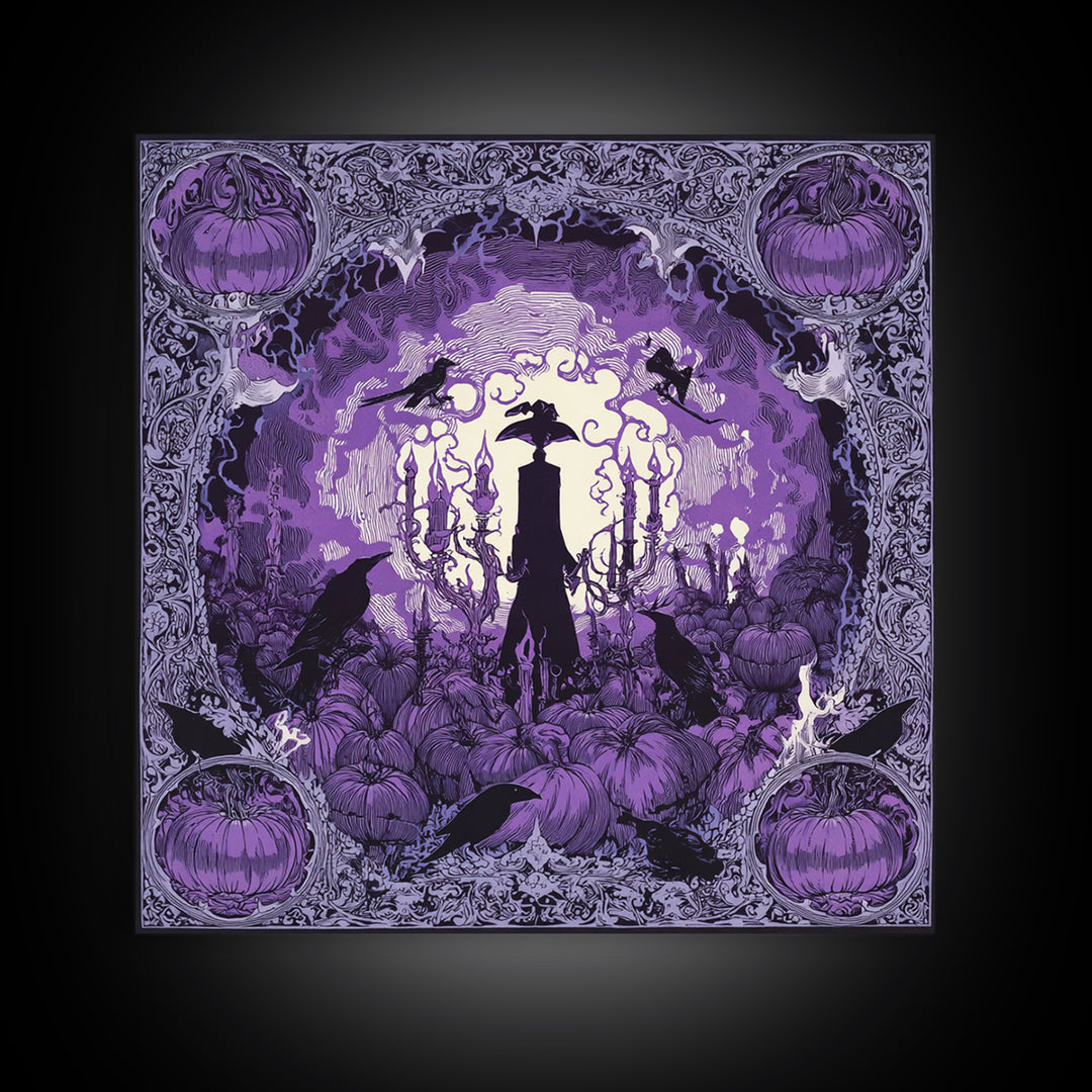 1980s Neon Horror, Decadent Line Art, Square Wall Art, Dark Halloween Decor, Canvas Print, Halloween Wall Art