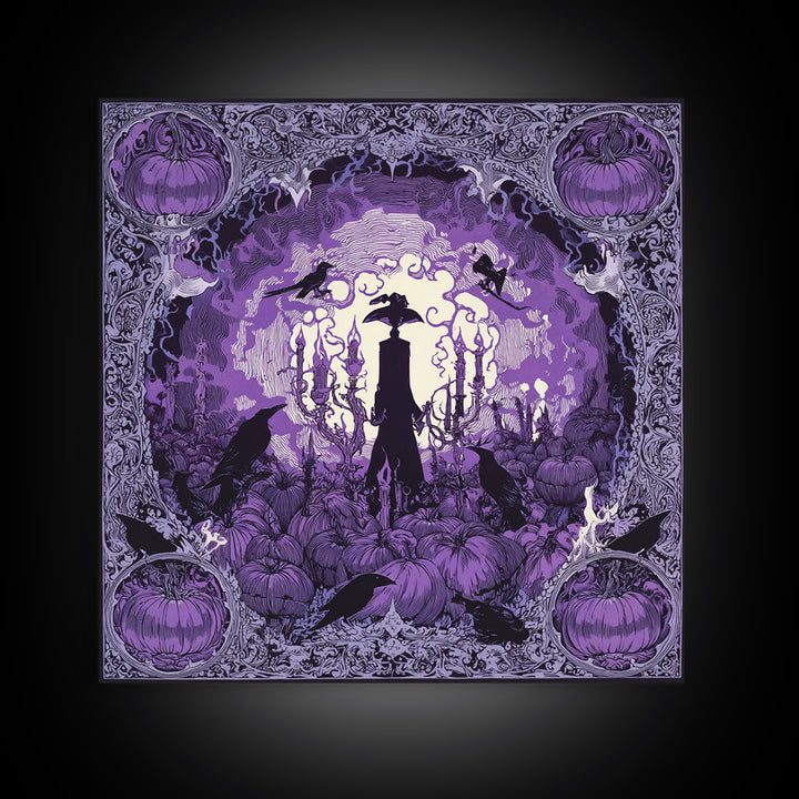 1980s Neon Horror, Decadent Line Art, Square Wall Art, Dark Halloween Decor, Canvas Print, Halloween Wall Art