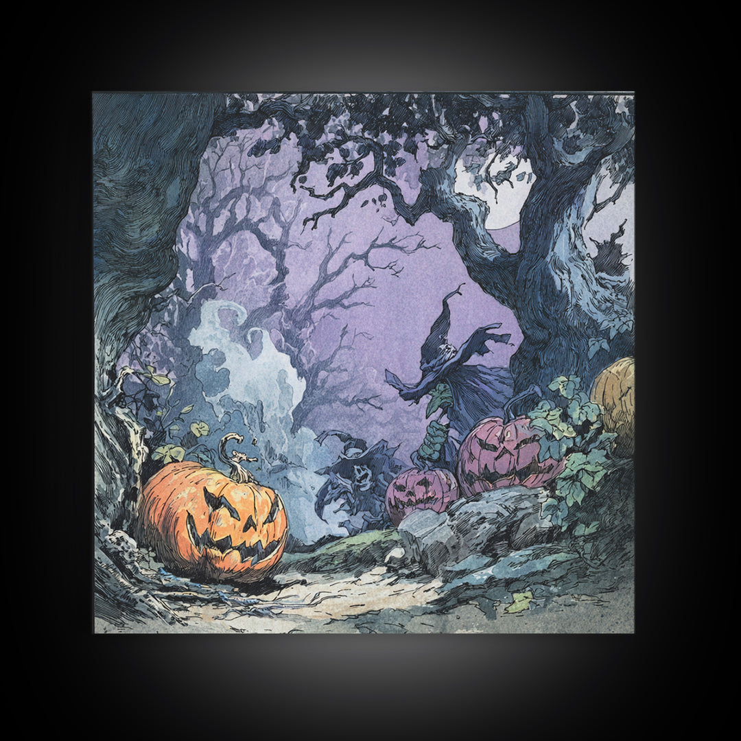 1980s Neon Horror, Gothic Storybook Art, Square Wall Art, Dark Fantasy Wall Art, Framed Canvas Print, Halloween Wall Art