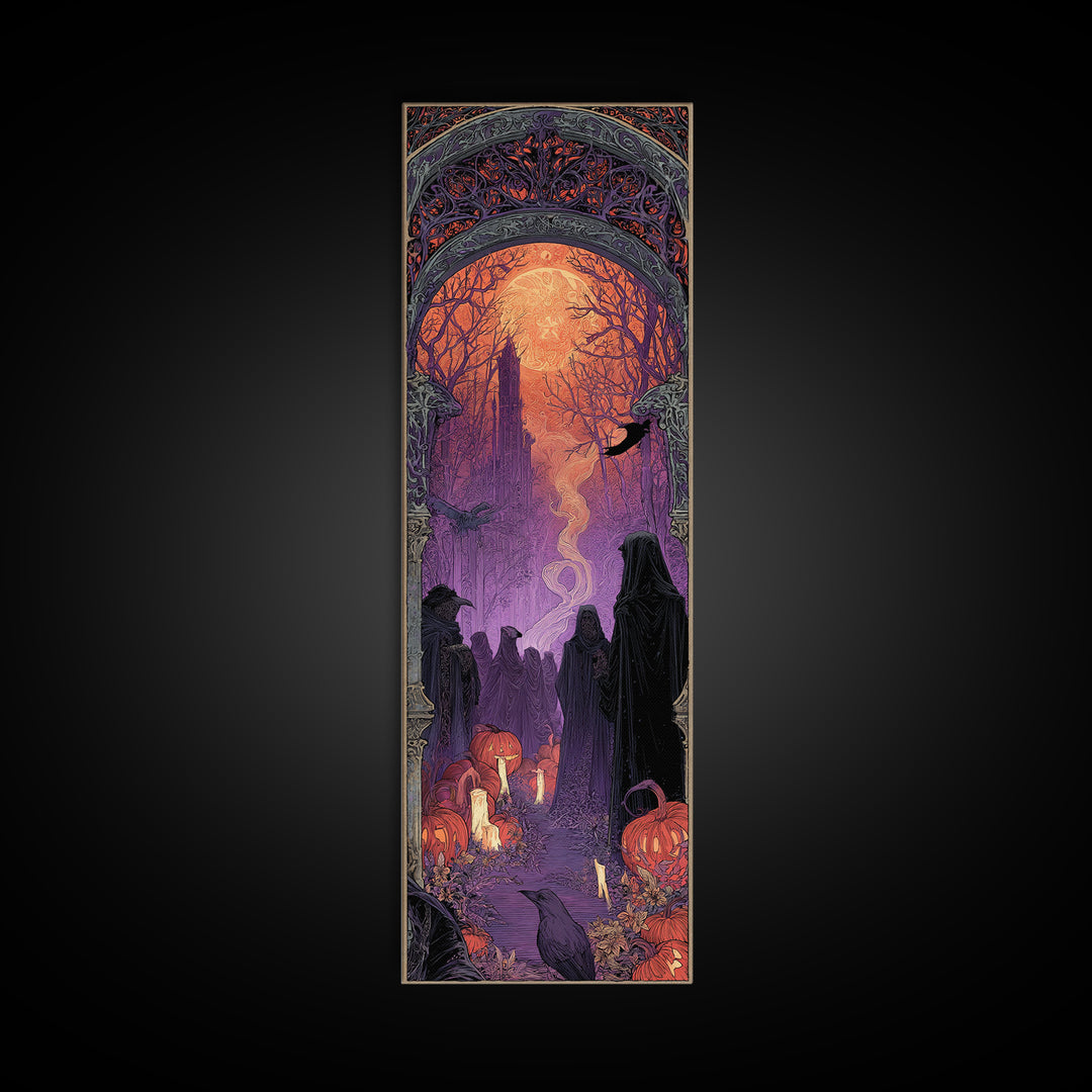 1980s Neon Horror, Stained Glass Gothic Art, Tall Narrow Wall Art, Dark Halloween Decor, Canvas Print, Halloween Wall Art