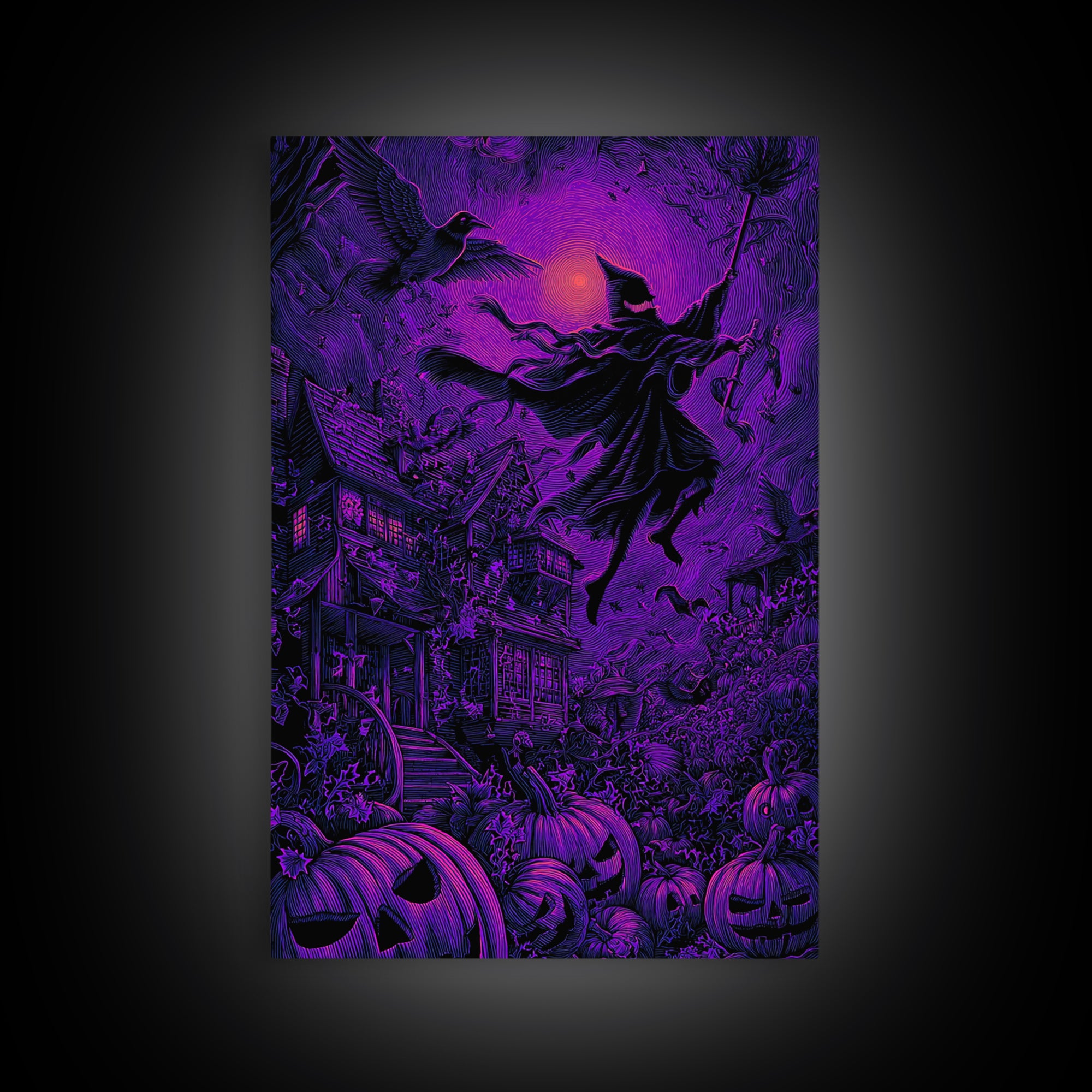 1980s Neon Horror, Victorian Macabre Art, Vertical Wall Art, Dark Halloween Decor, Framed Canvas Print, Halloween Wall Art