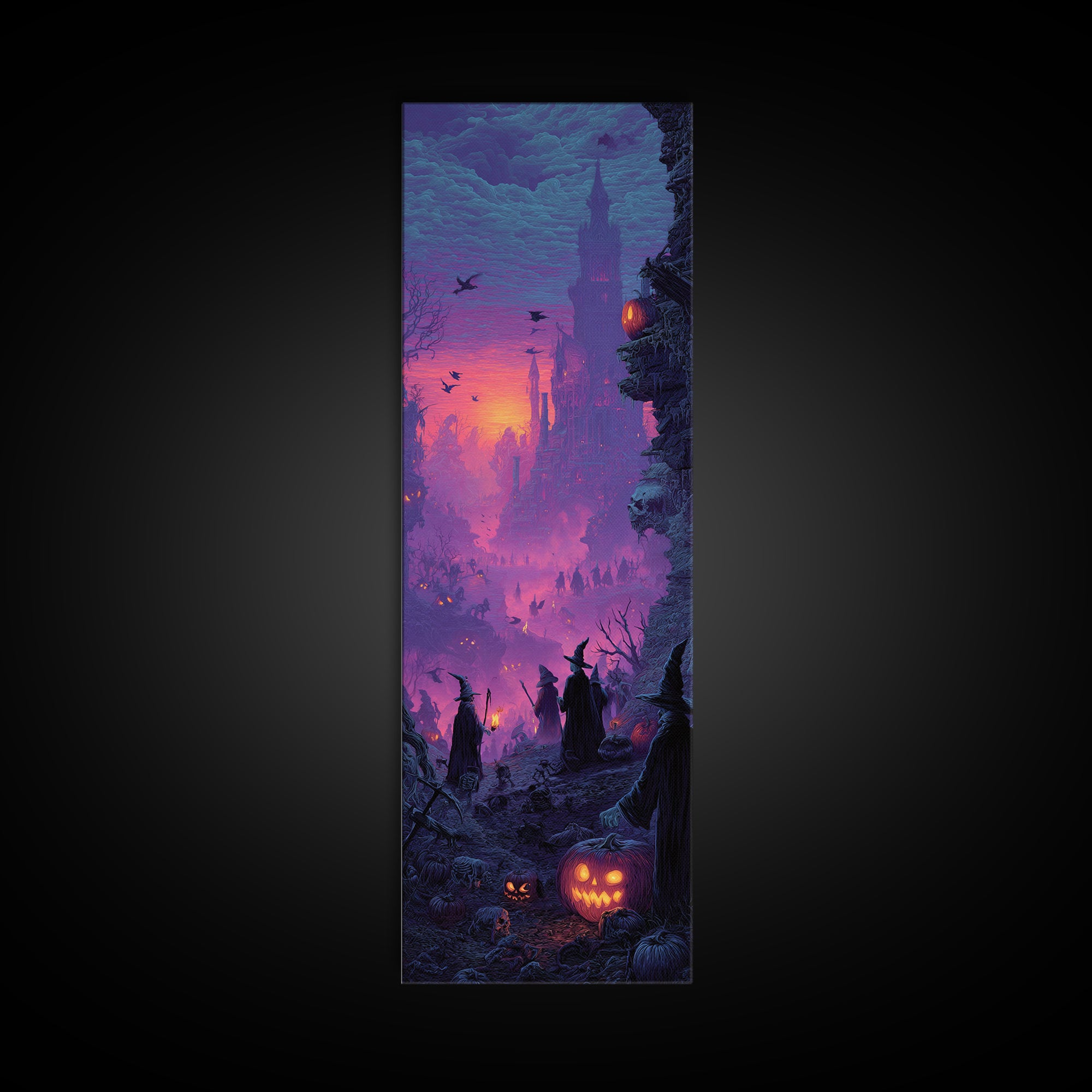 1980s Neon Horror, Surreal Apocalyptic Art, Tall Narrow Wall Art, Gothic Horror Wall Art, Framed Canvas Print, Halloween Wall Art
