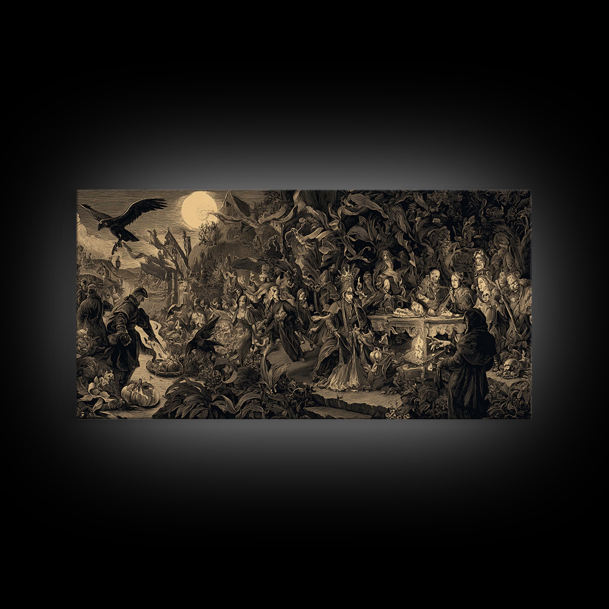 Dark Academia Halloween, Northern Renaissance Horror, Wide Panoramic Art, Dark Halloween Decor, Canvas Print, Halloween Wall Art