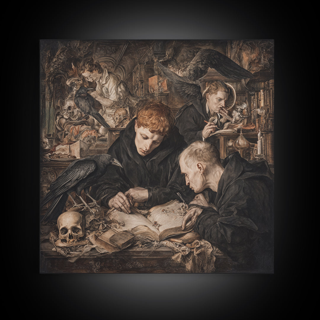 Dark Academia Halloween, Dark Renaissance Art, Square Wall Art, Macabre Wall Art, Framed Canvas Print, Halloween Wall Art