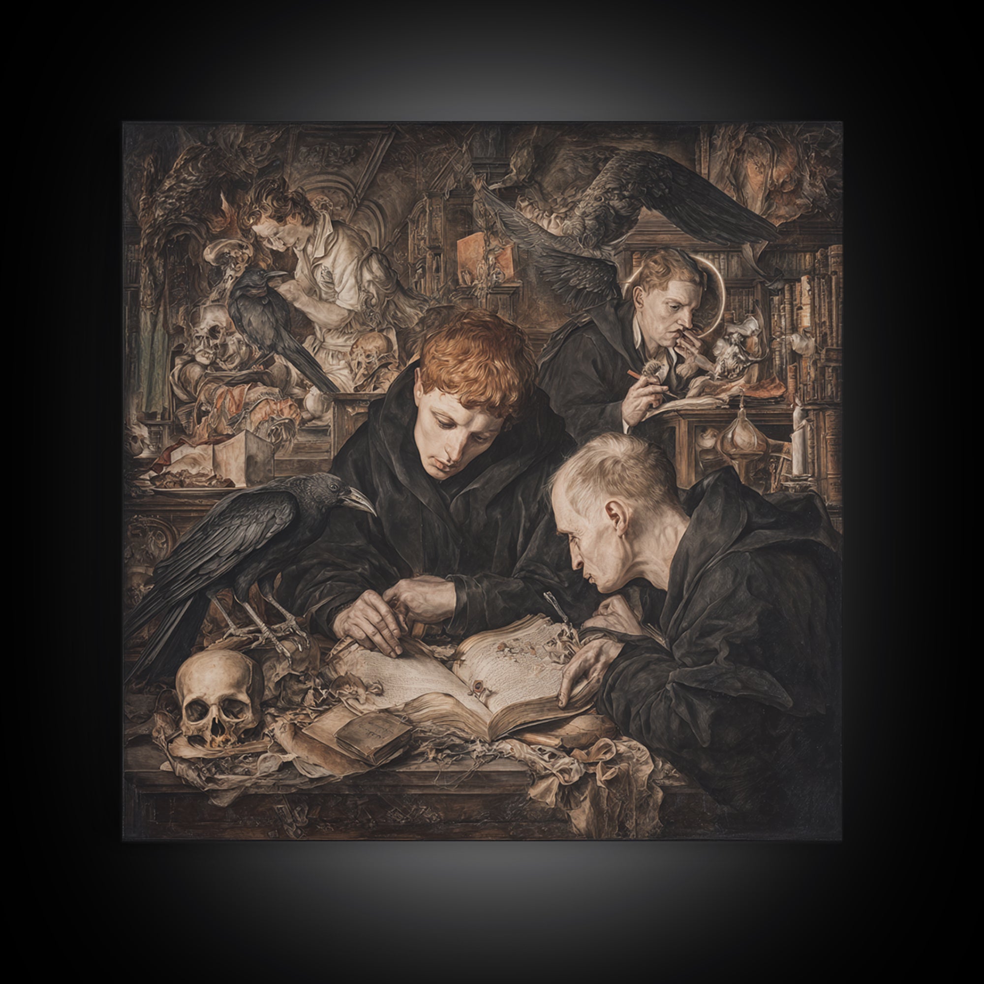 Dark Academia Halloween, Dark Renaissance Art, Square Wall Art, Macabre Wall Art, Framed Canvas Print, Halloween Wall Art