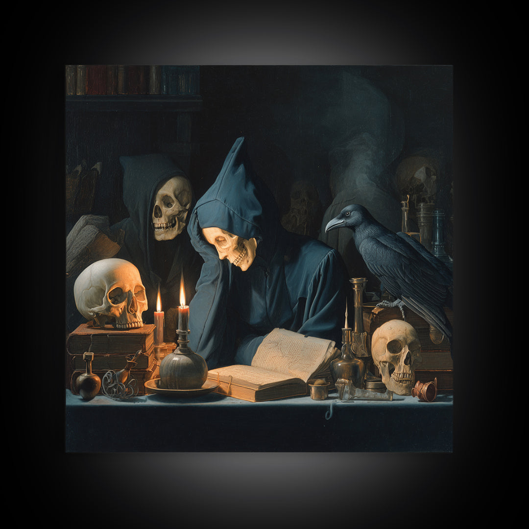 Dark Academia Halloween, Danse Macabre Art, Square Wall Art, Gothic Horror Wall Art, Framed Canvas Print