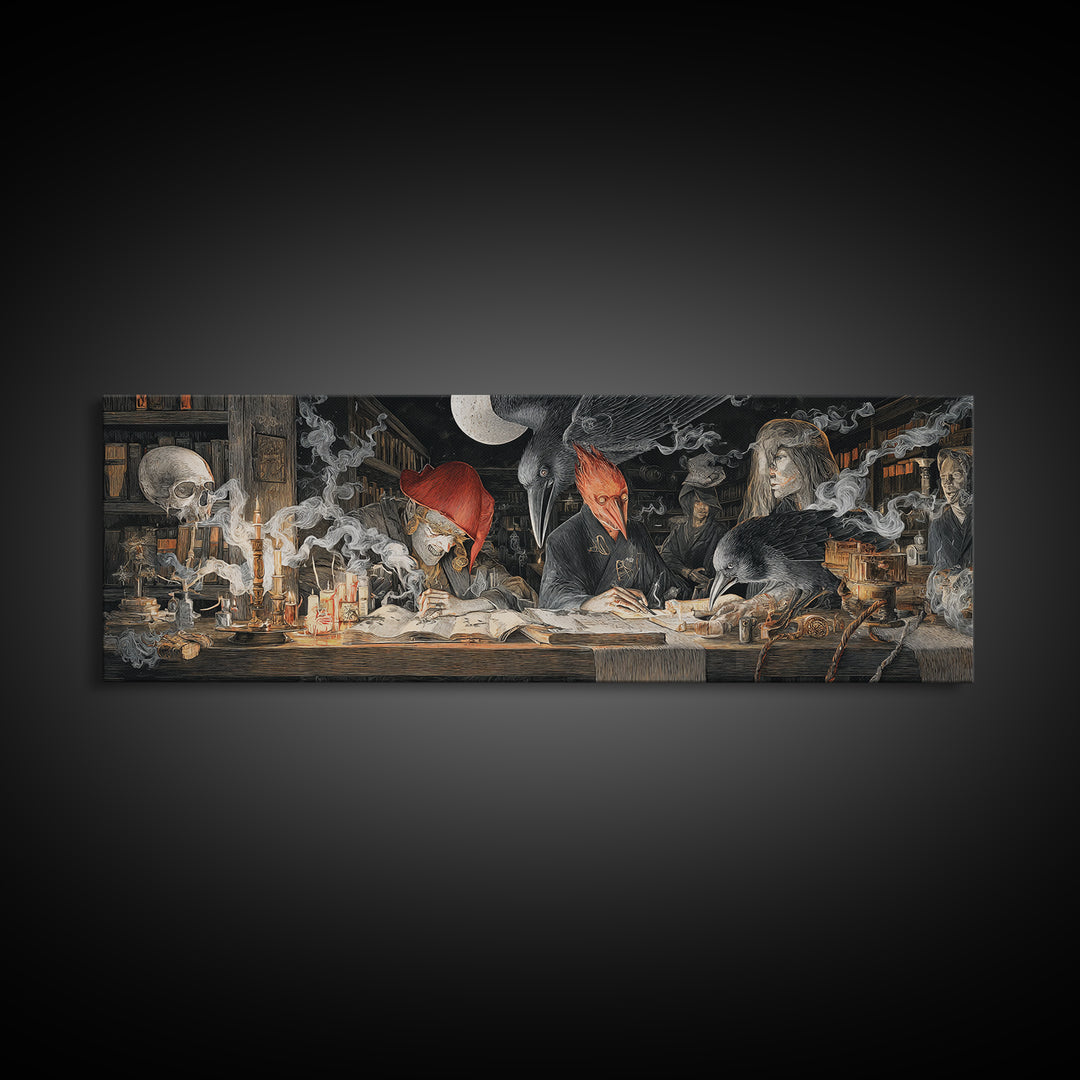 Dark Academia Halloween, Visionary Gothic Art, Extra Wide Wall Art, Dark Fantasy Wall Art, Canvas Print, Halloween Wall Art