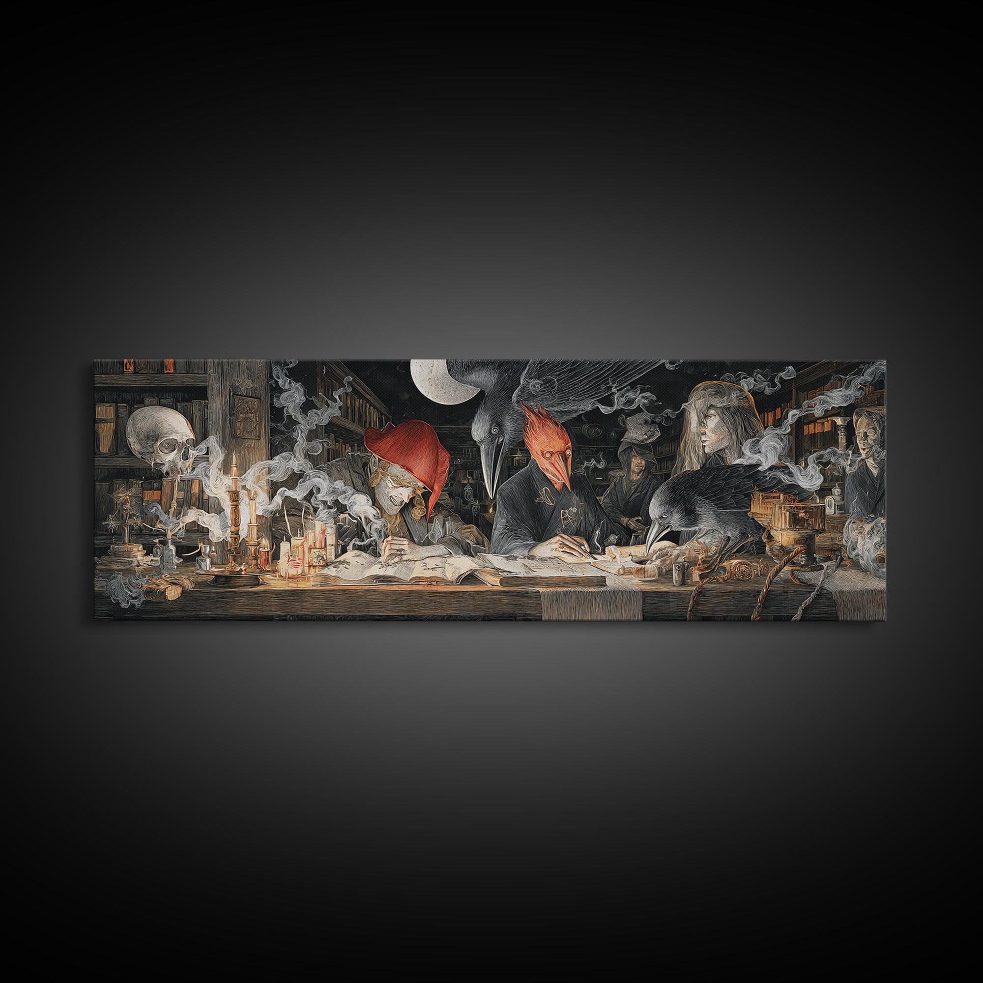 Dark Academia Halloween, Visionary Gothic Art, Extra Wide Wall Art, Dark Fantasy Wall Art, Canvas Print, Halloween Wall Art