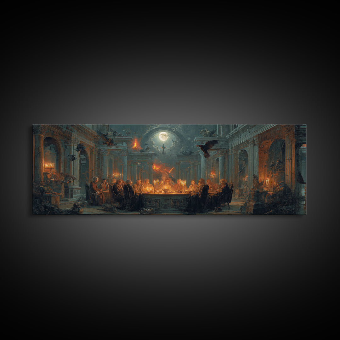 Dark Academia Halloween, Apocalyptic Romantic Art, Extra Wide Wall Art, Dark Halloween Decor, Canvas Print, Halloween Wall Art