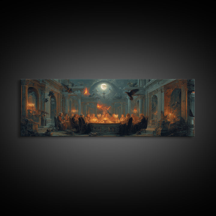 Dark Academia Halloween, Apocalyptic Romantic Art, Extra Wide Wall Art, Dark Halloween Decor, Canvas Print, Halloween Wall Art