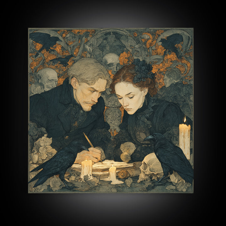 Dark Academia Halloween, Symbolist Death Art, Square Wall Art, Macabre Wall Art, Framed Canvas Print, Halloween Wall Art